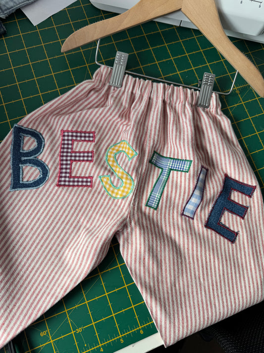 Bestie pants pale red & white striped cotton 12-18 months