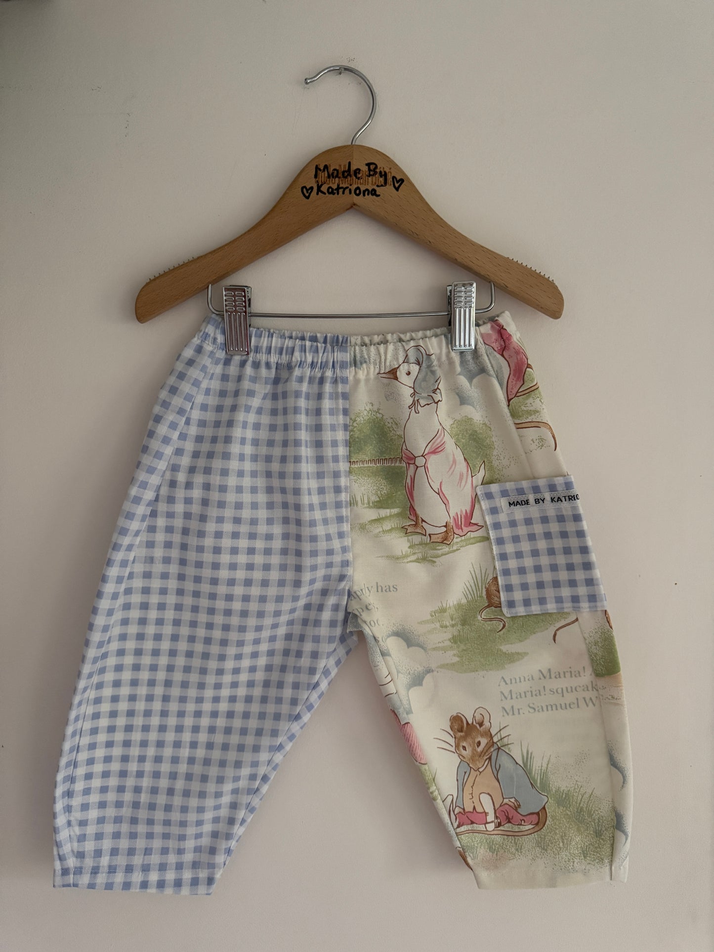 Blue gingham/‘Peter Rabbit’ barrel leg pants 18-24 months