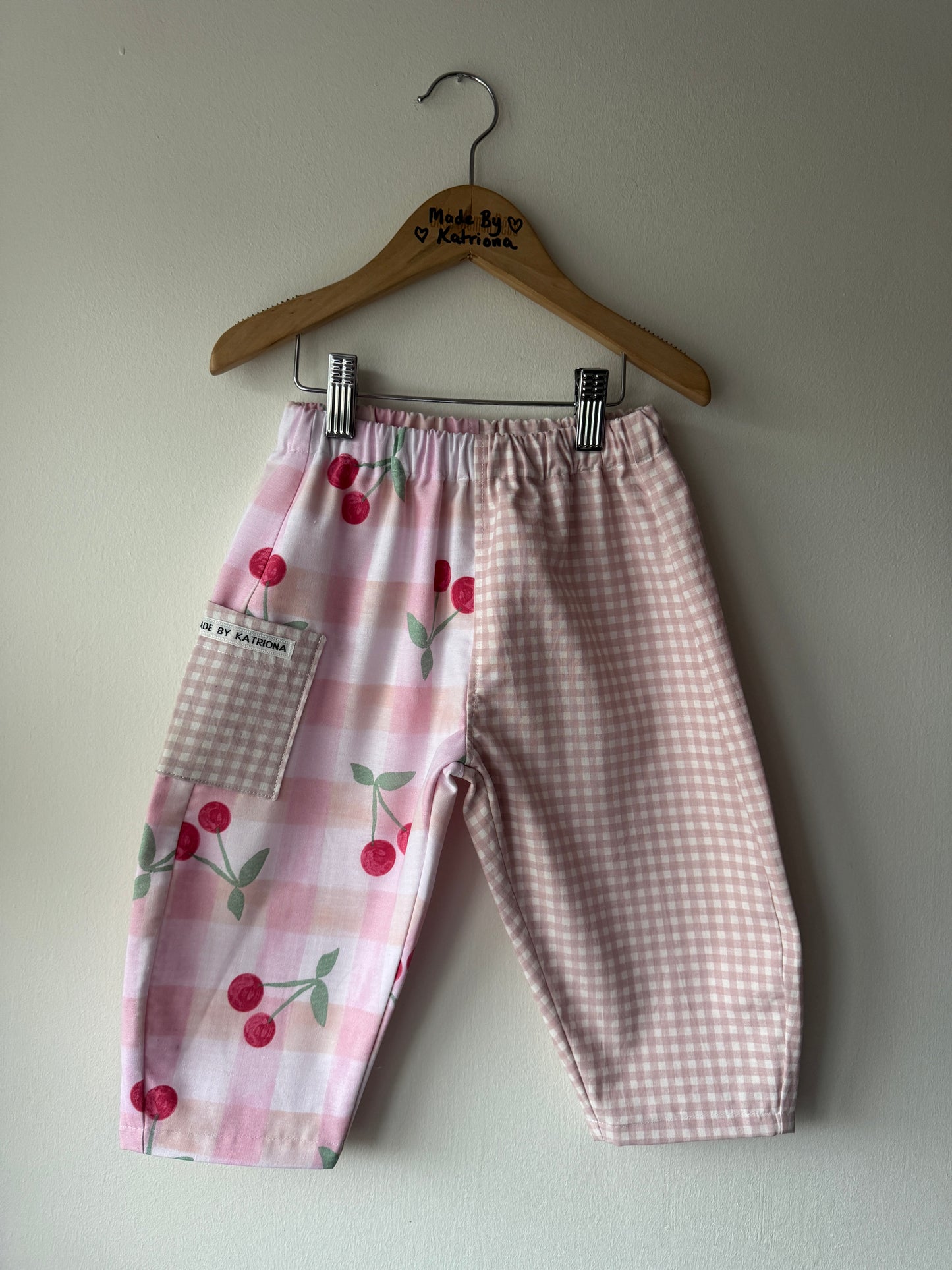 PRE ORDER Cherry print & pink gingham pants