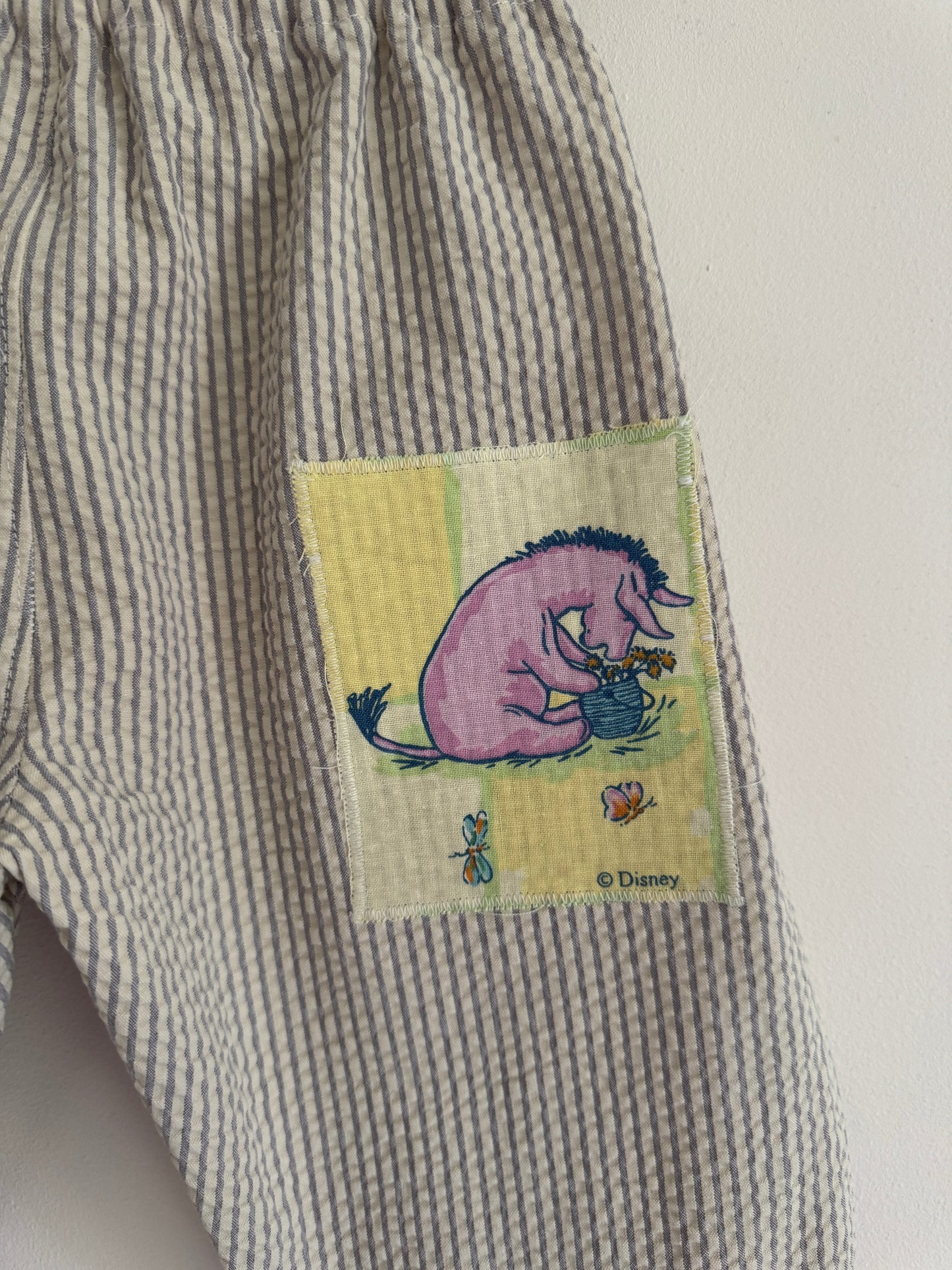 Striped barrel leg pants with Winnie the Pooh patches 18-24 months