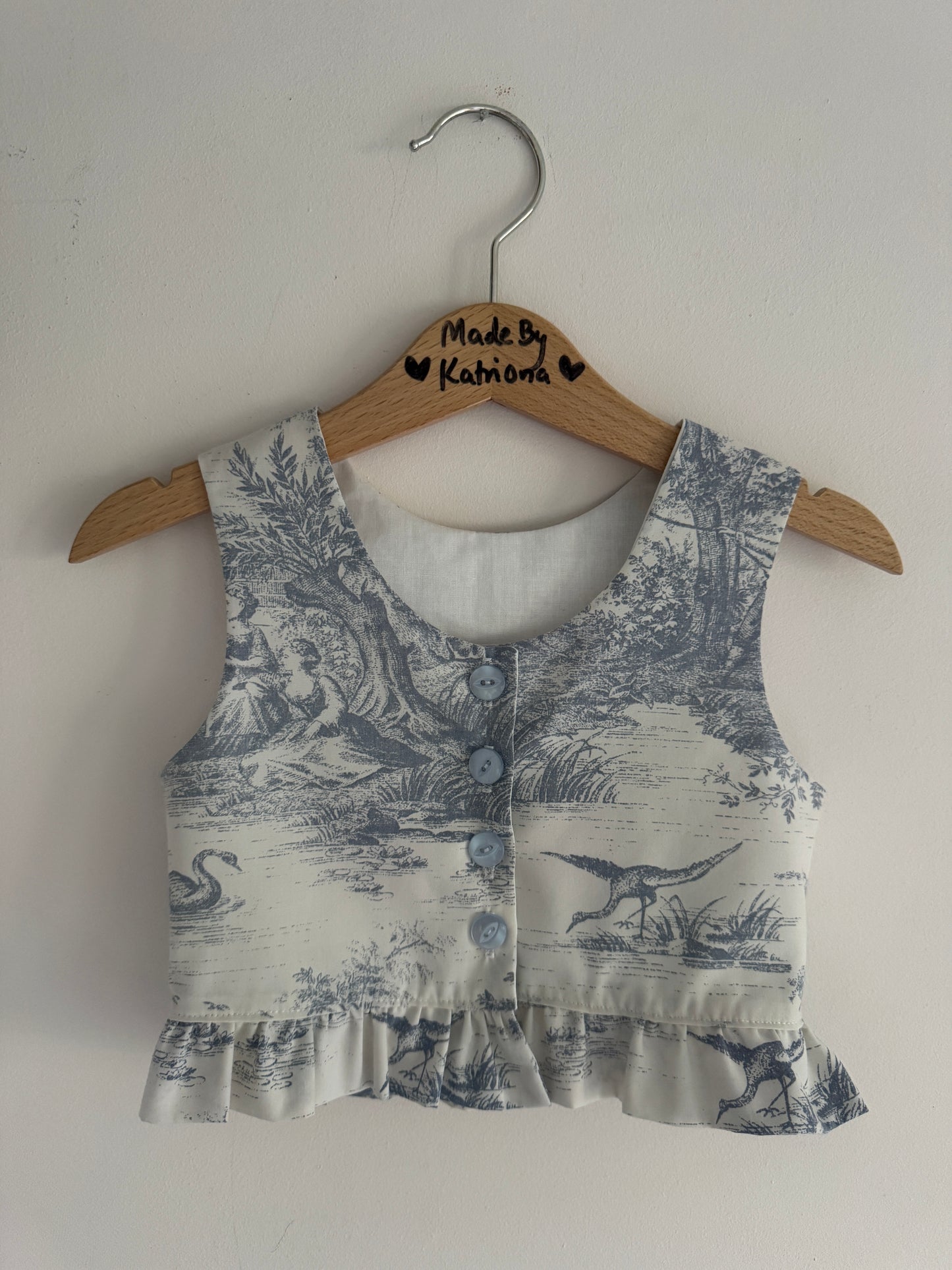 Blue toile de jour cropped top and shorts set 3-4 years
