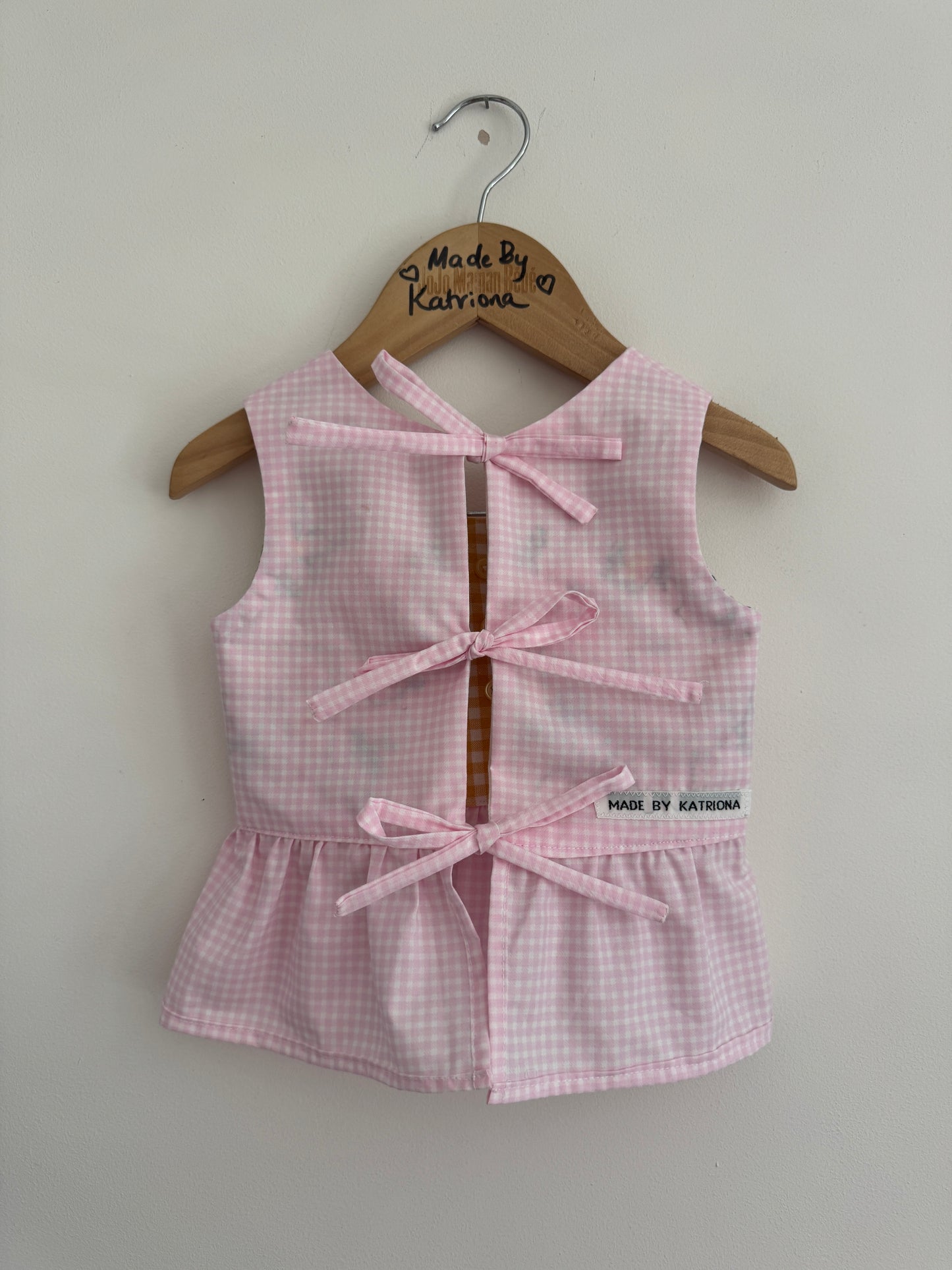 Reversible Vintage tablecloth cross-stitch top with bows 18-24 months