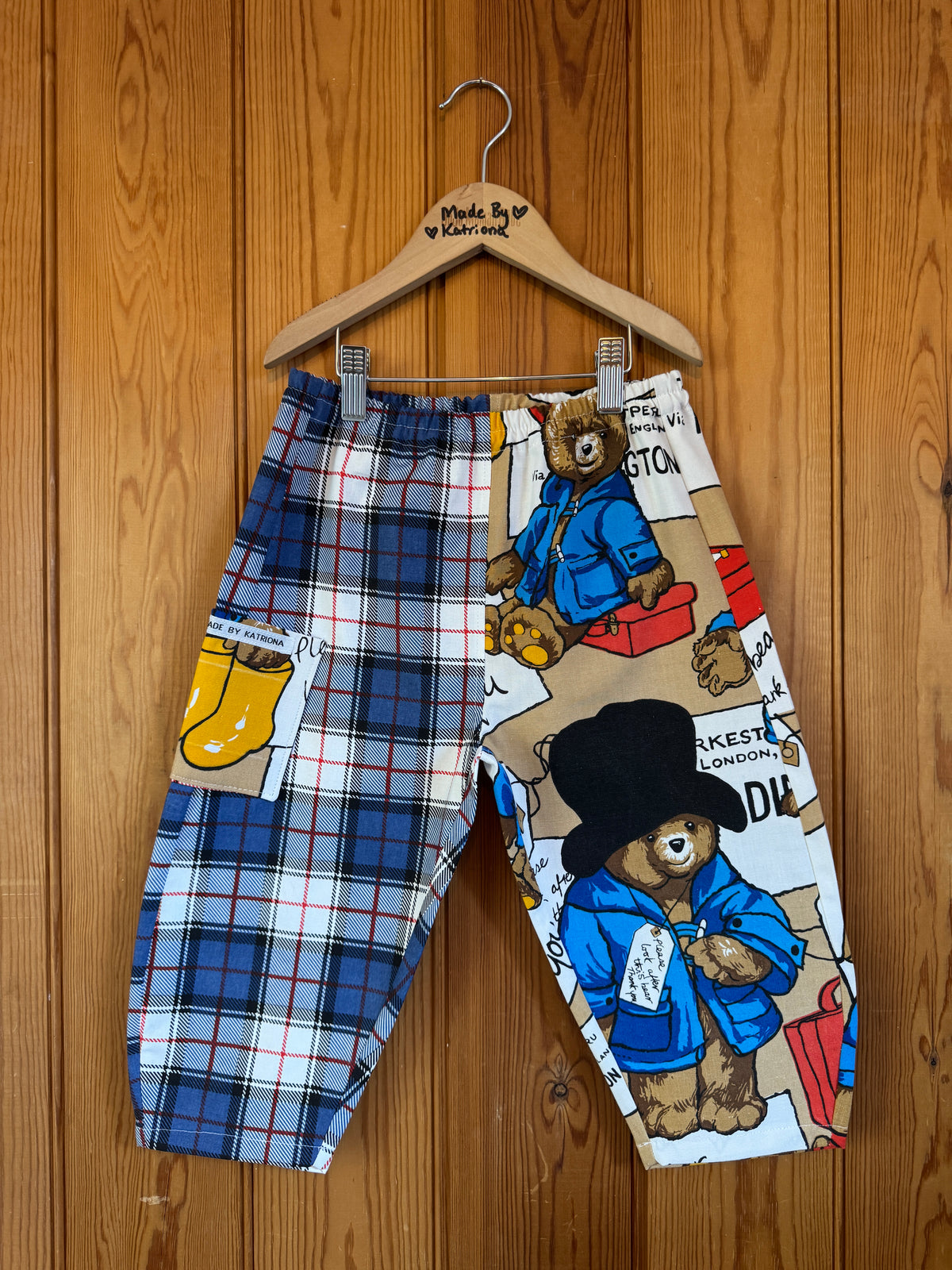 1970s Paddington Bear fabric/tartan barrel leg pants 4-5 years