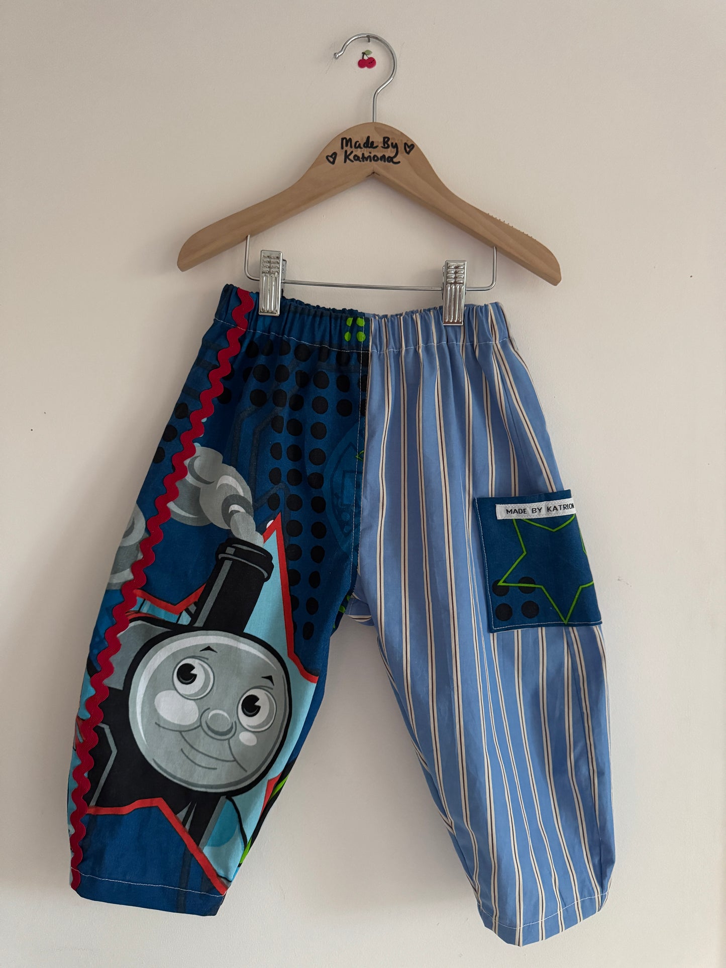 Thomas the tank engine/striped barrel leg pants 3-4 years