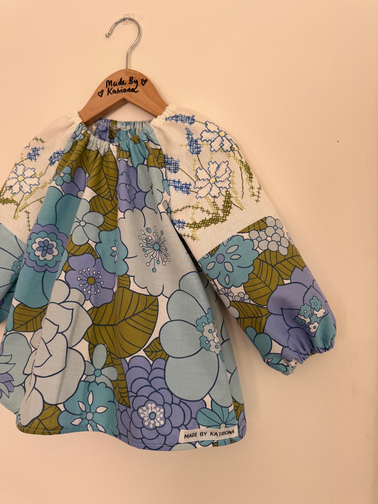 Vintage fabrics toddler smock top 2-3 years