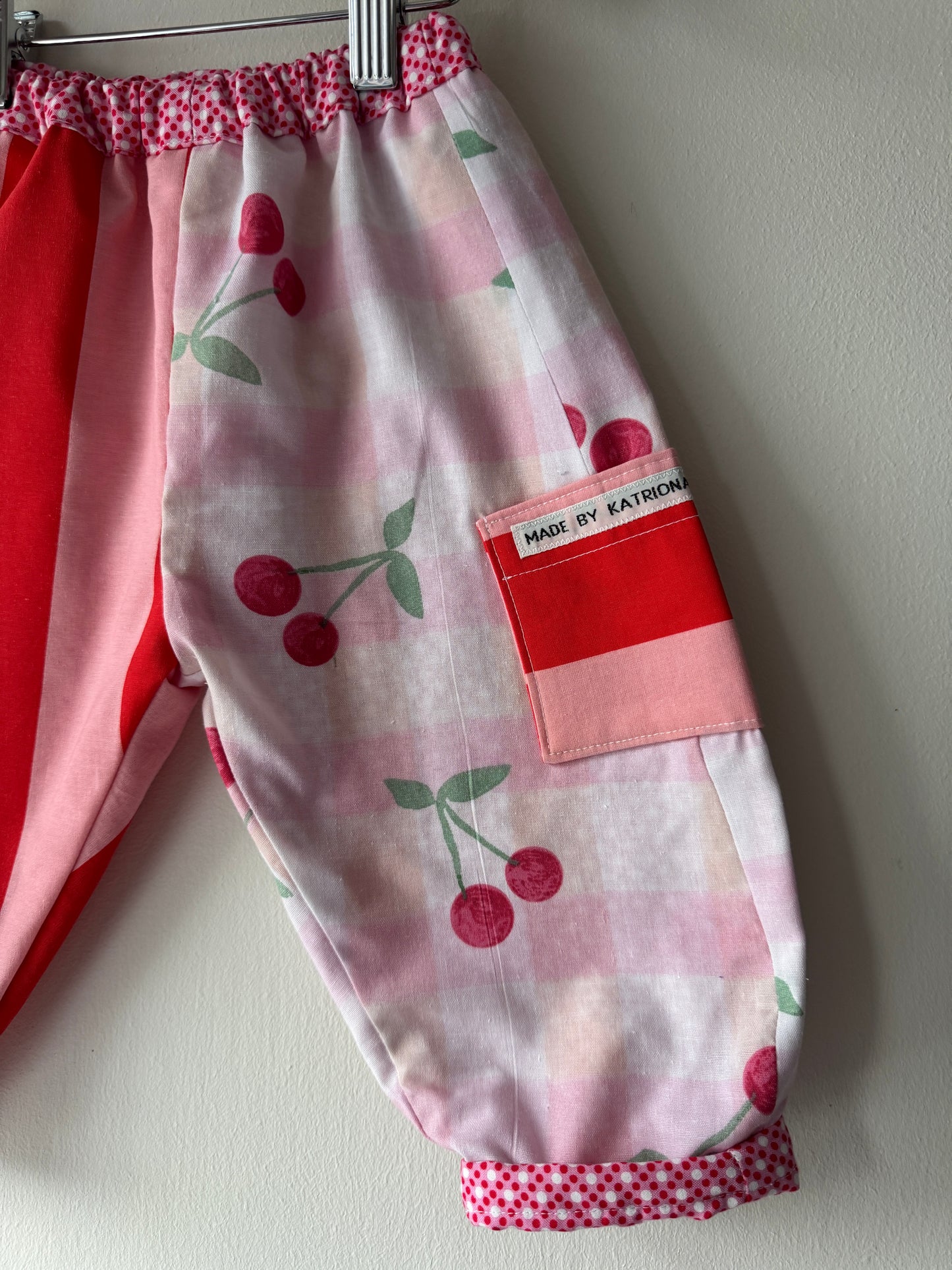 Cherry print & stripes reversible pants 18-24 months