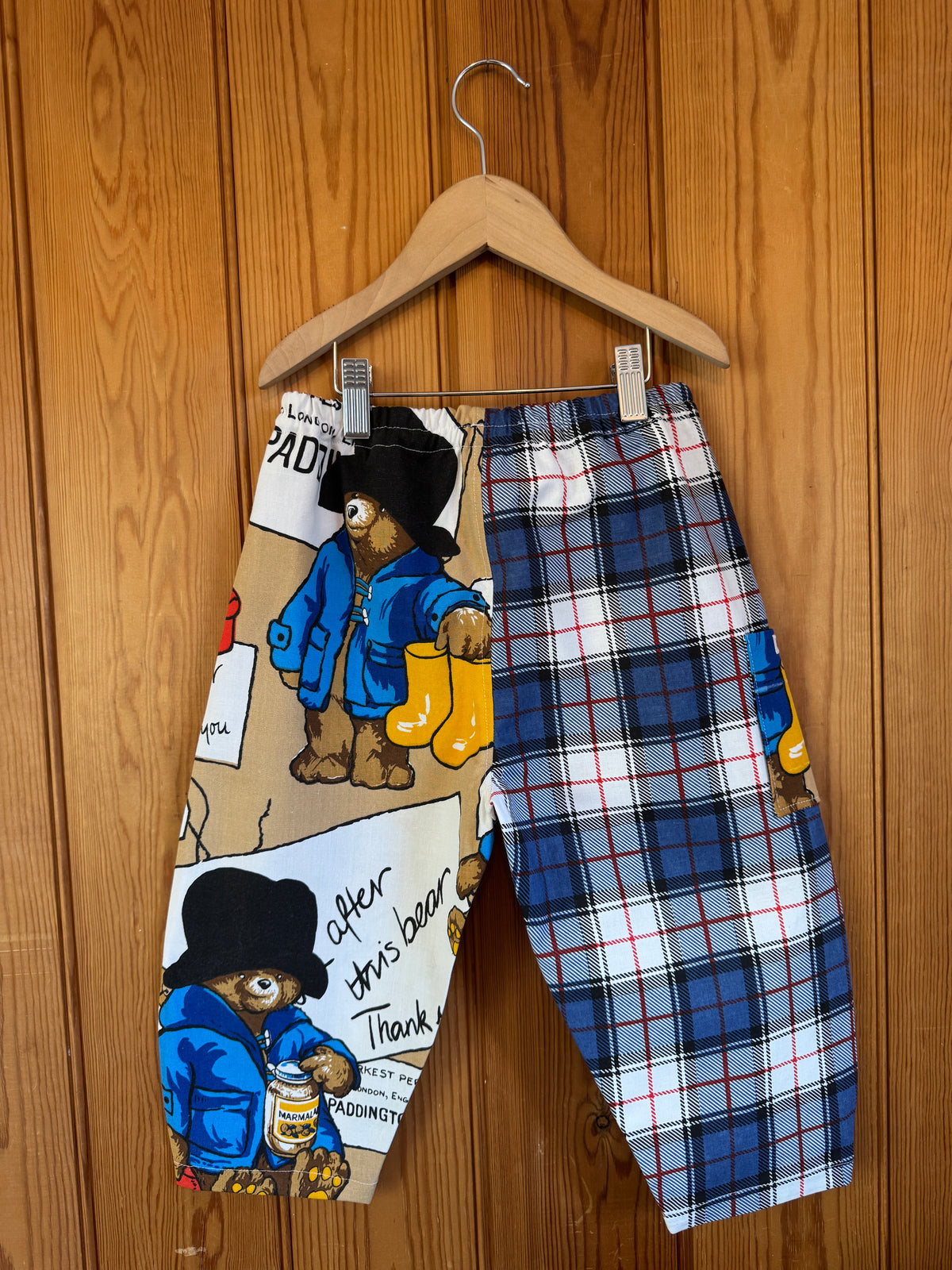 1970s Paddington Bear fabric/tartan barrel leg pants 4-5 years