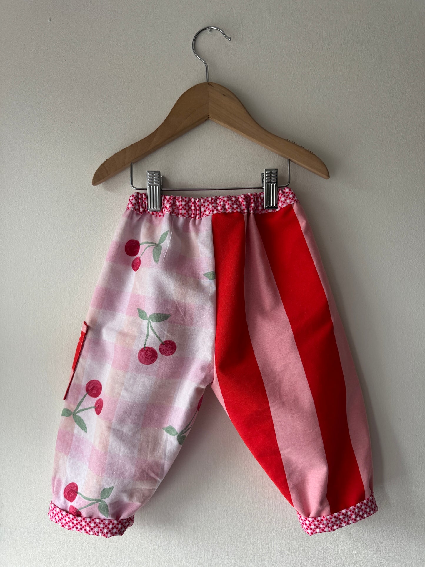 Cherry print & stripes reversible pants 18-24 months