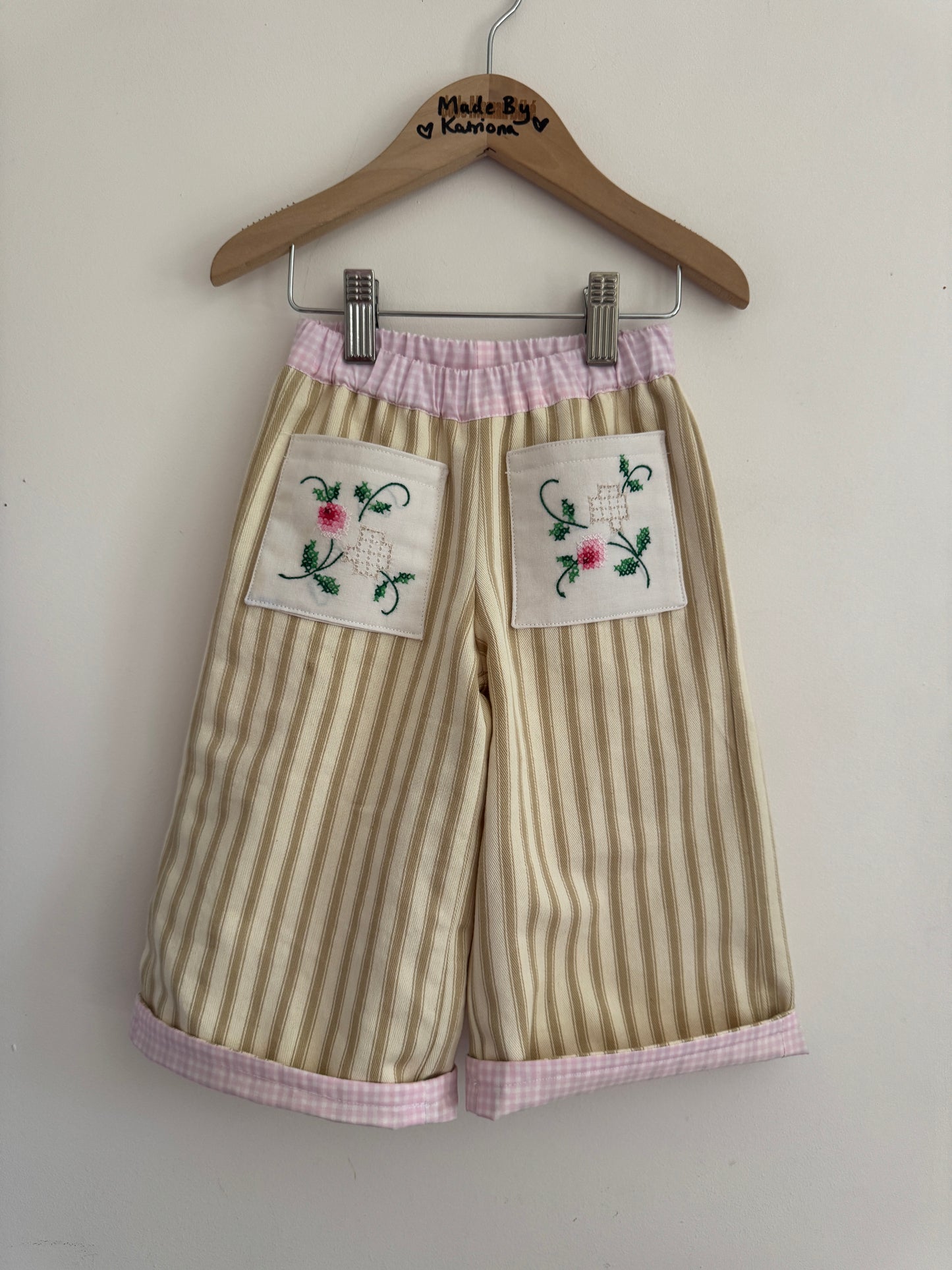 Reversible ticking stripe/gingham trousers 18-24 months