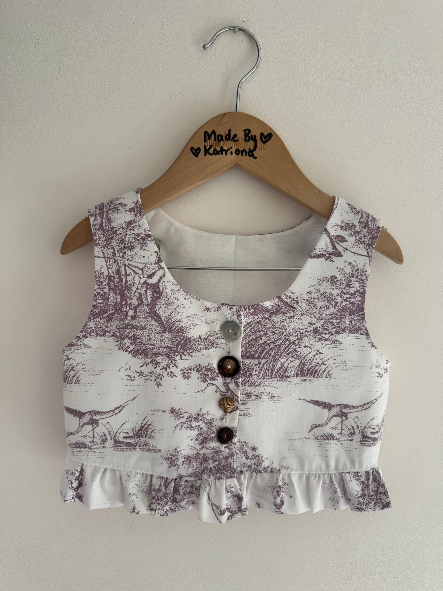 Purple toile de jour cropped top and shorts set 4-5 years
