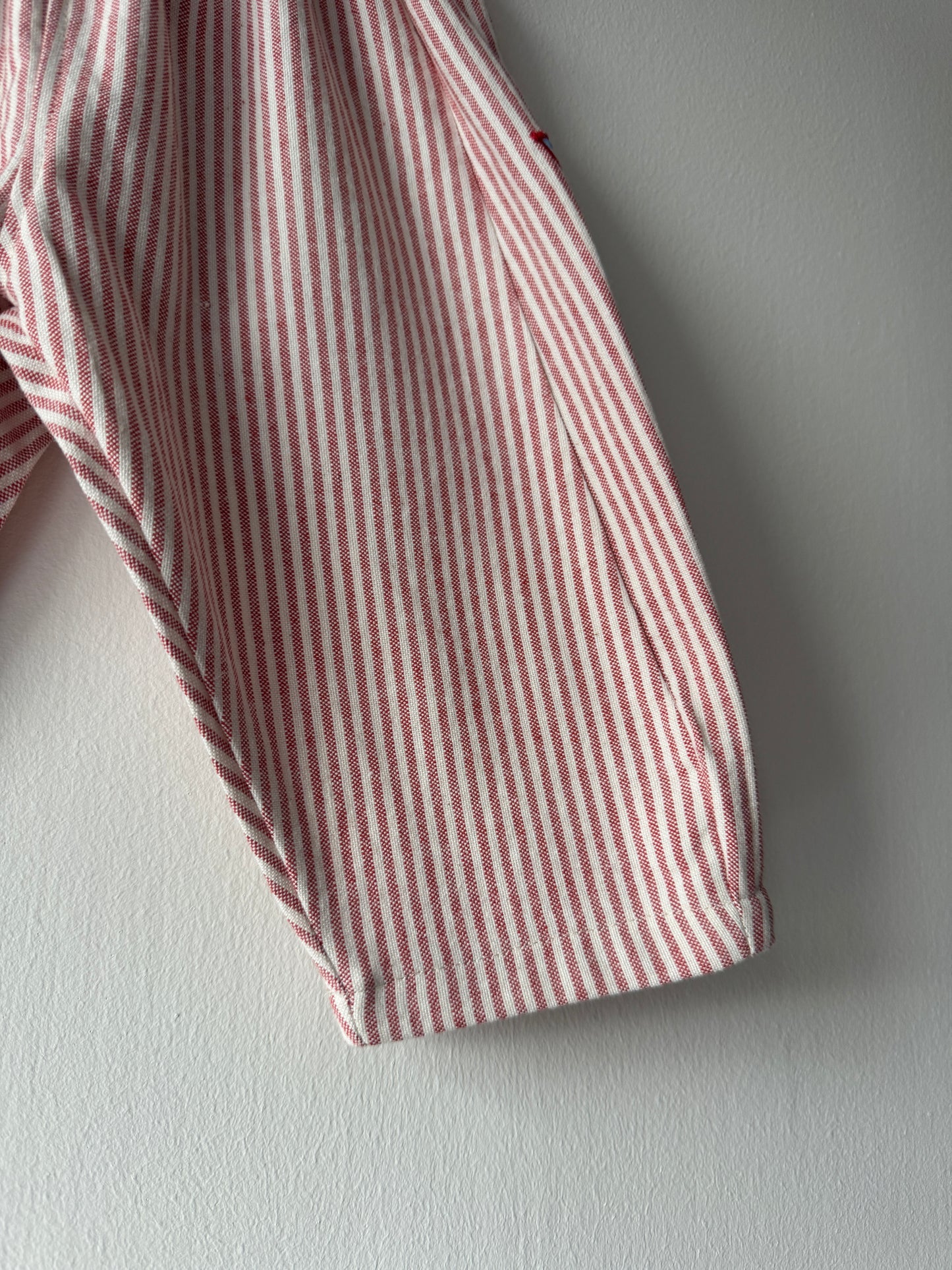 Bestie pants pale red & white striped cotton 6-12 months