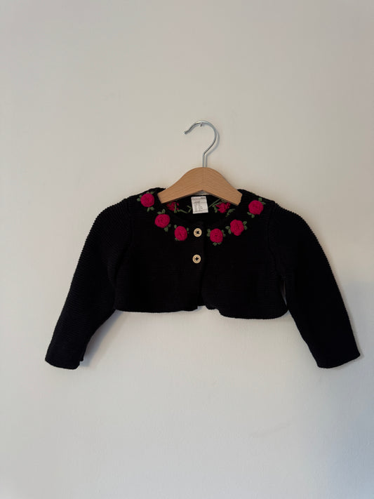 GYMBOREE Rose embroidery black cardigan (6-9 months)