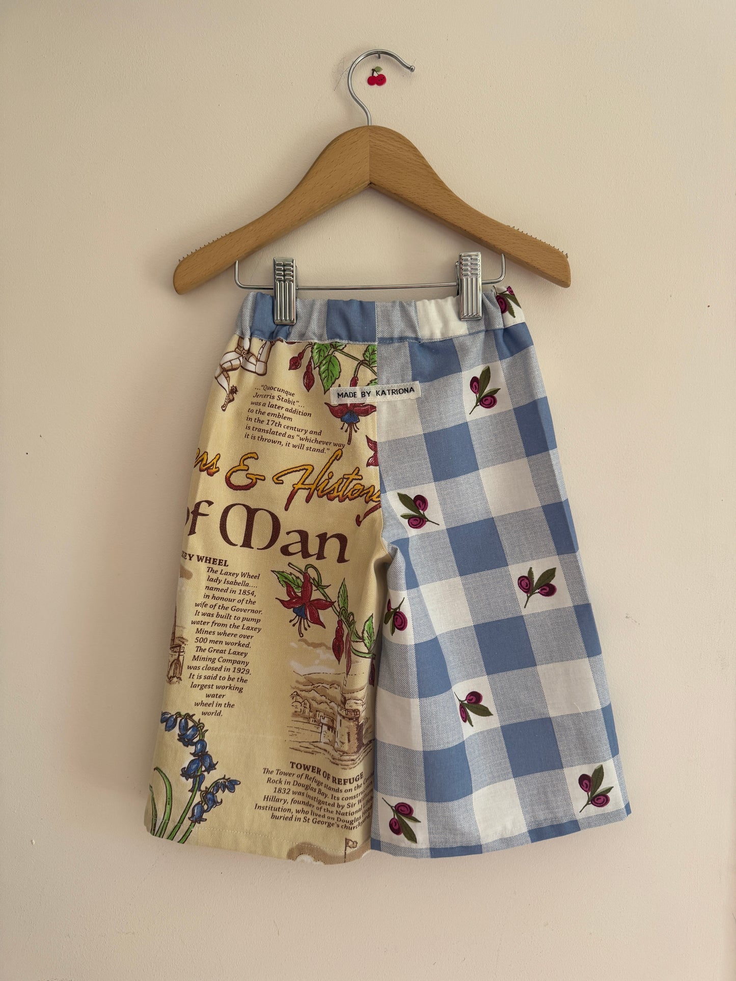 Vintage tea towel (Isle of Man) wide leg trousers 18-24 months