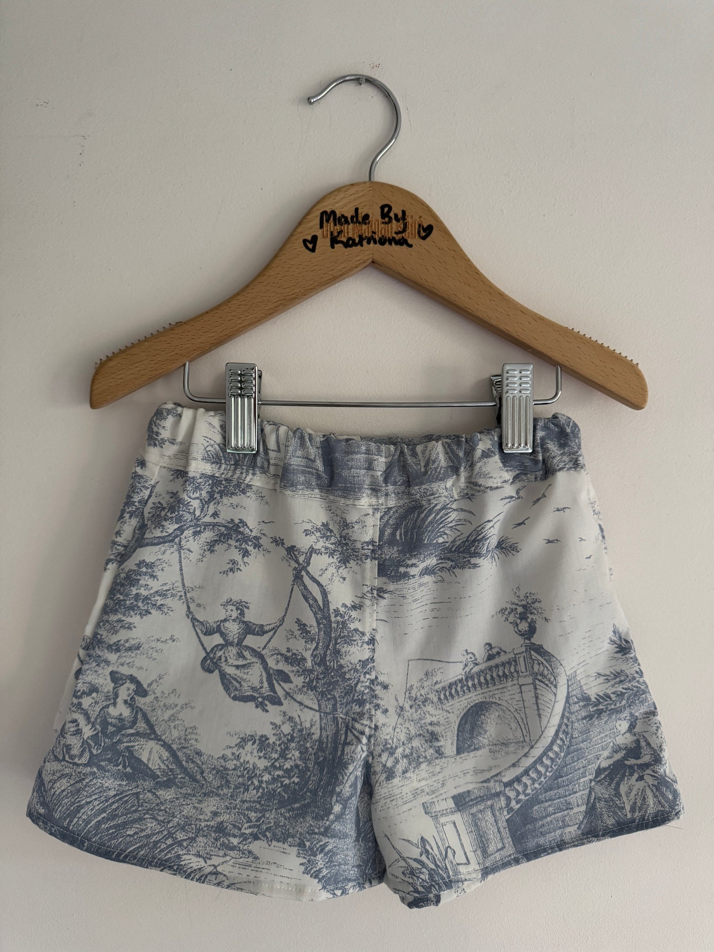Blue toile de jour cropped top and shorts set 3-4 years
