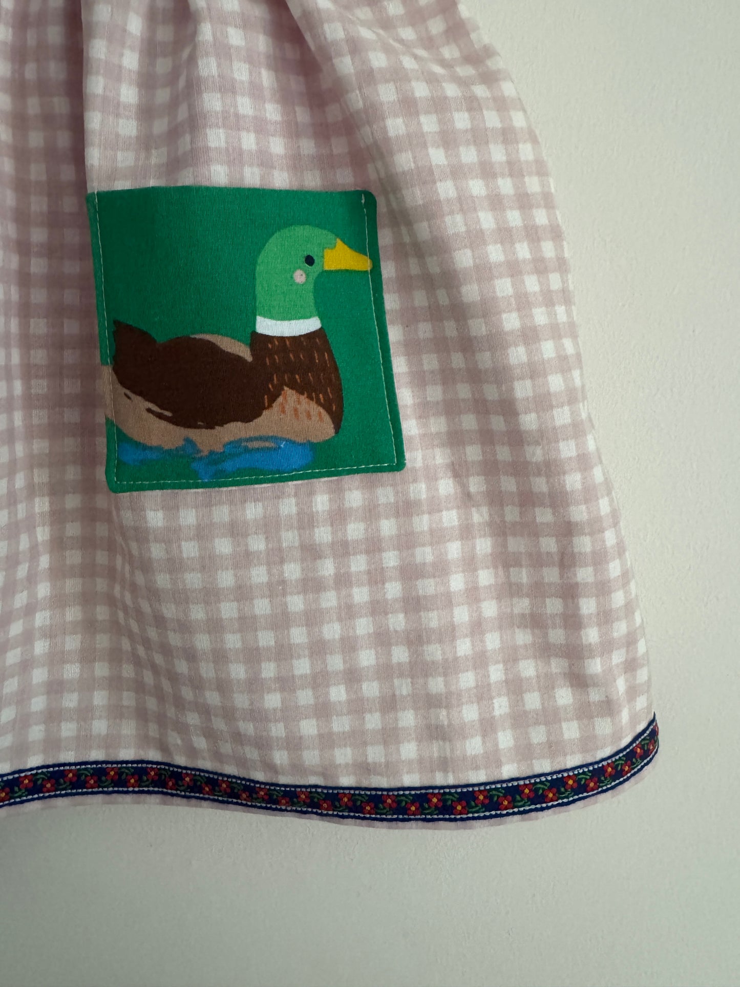 Pink gingham & farm animals Pinafore 18-24 months
