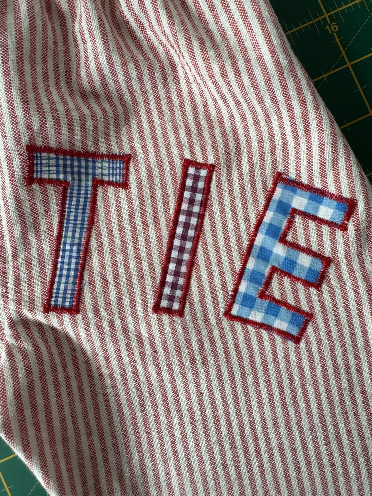 Bestie pants pale red & white striped cotton 6-12 months