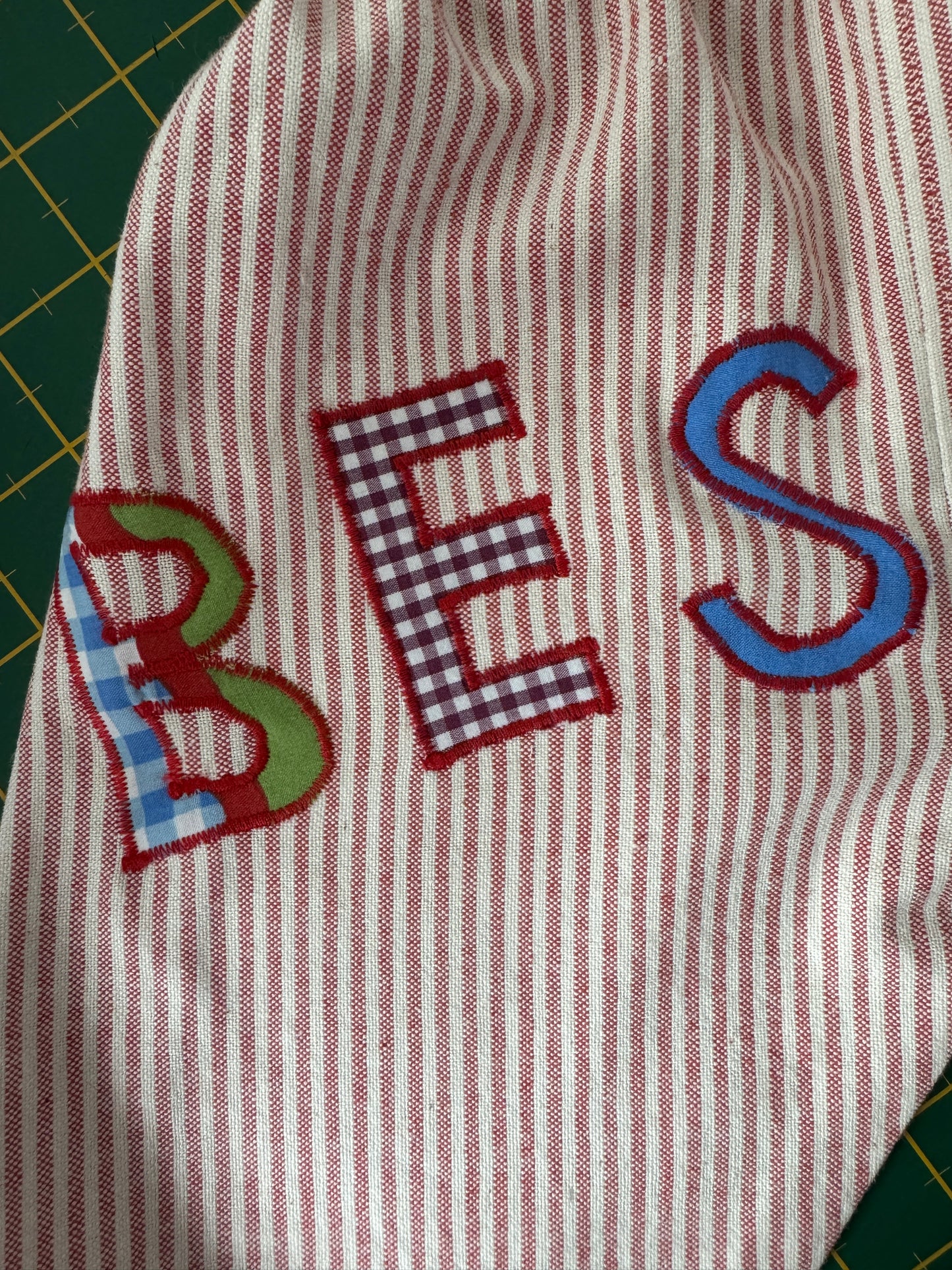 Bestie pants pale red & white striped cotton 6-12 months