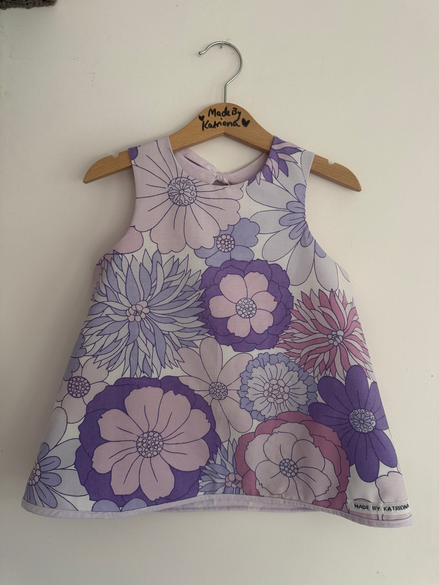 Purple 70s flower print reversible mini dress 2-3 years