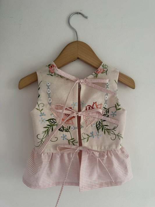 Vintage embroidery reversible bow tie top 18-24 months