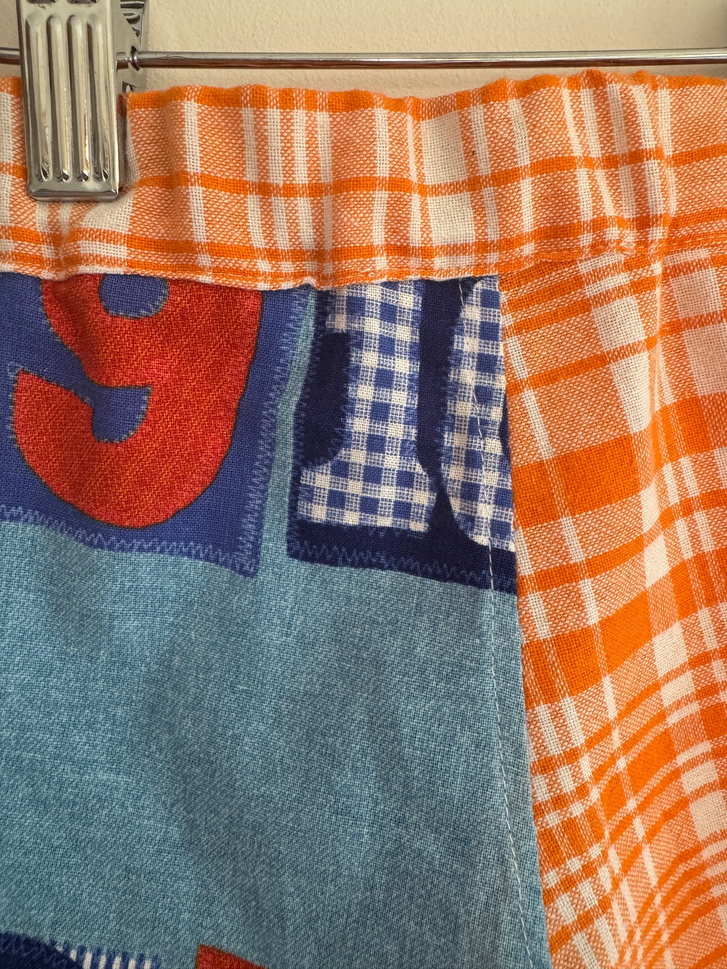 Vintage number print & orange check tablecloth 3-4 years