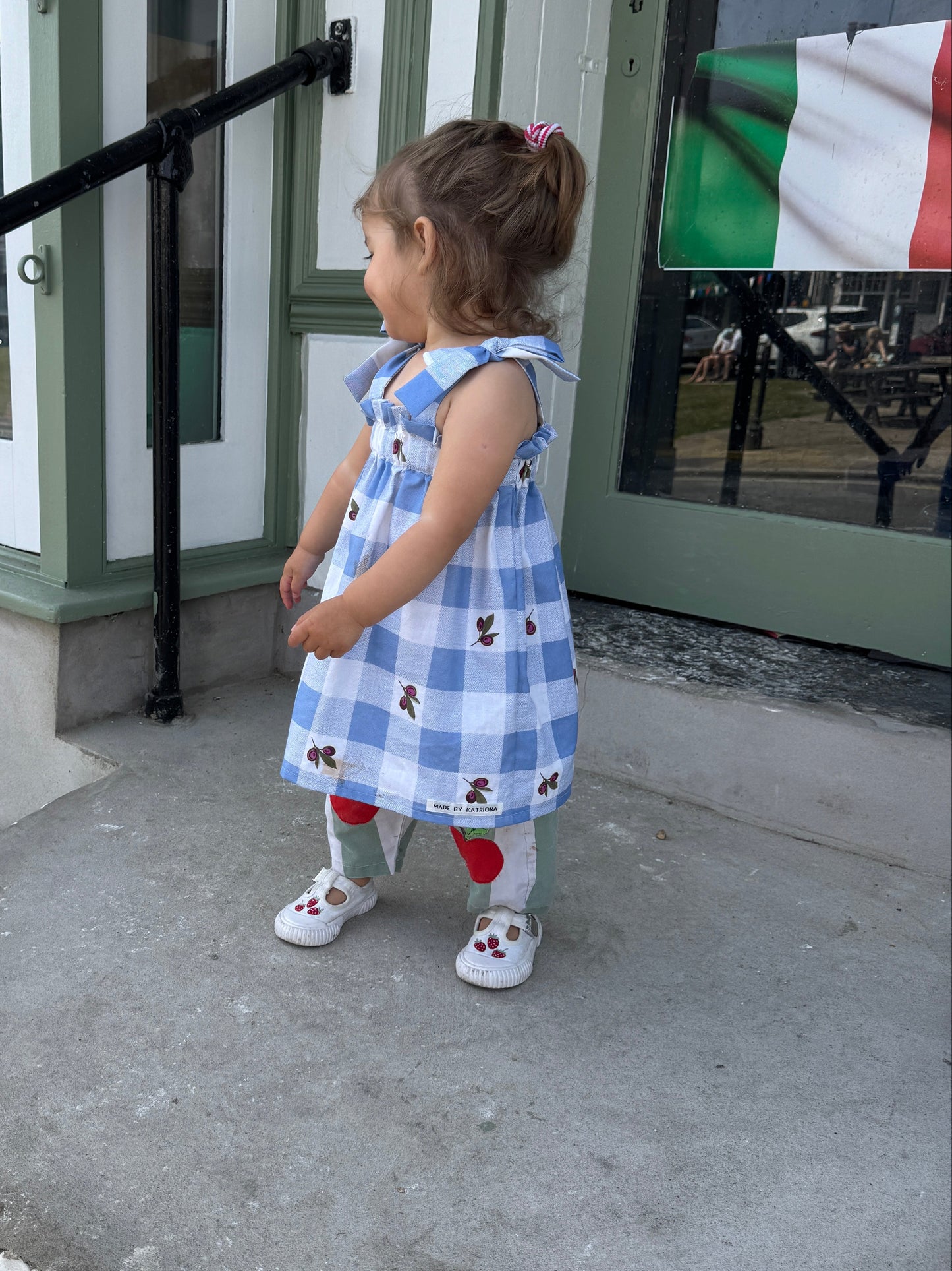 PRE-ORDER Olive print blue gingham Sundress