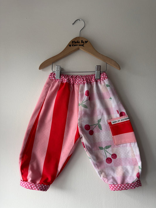 Cherry print & stripes reversible pants 18-24 months