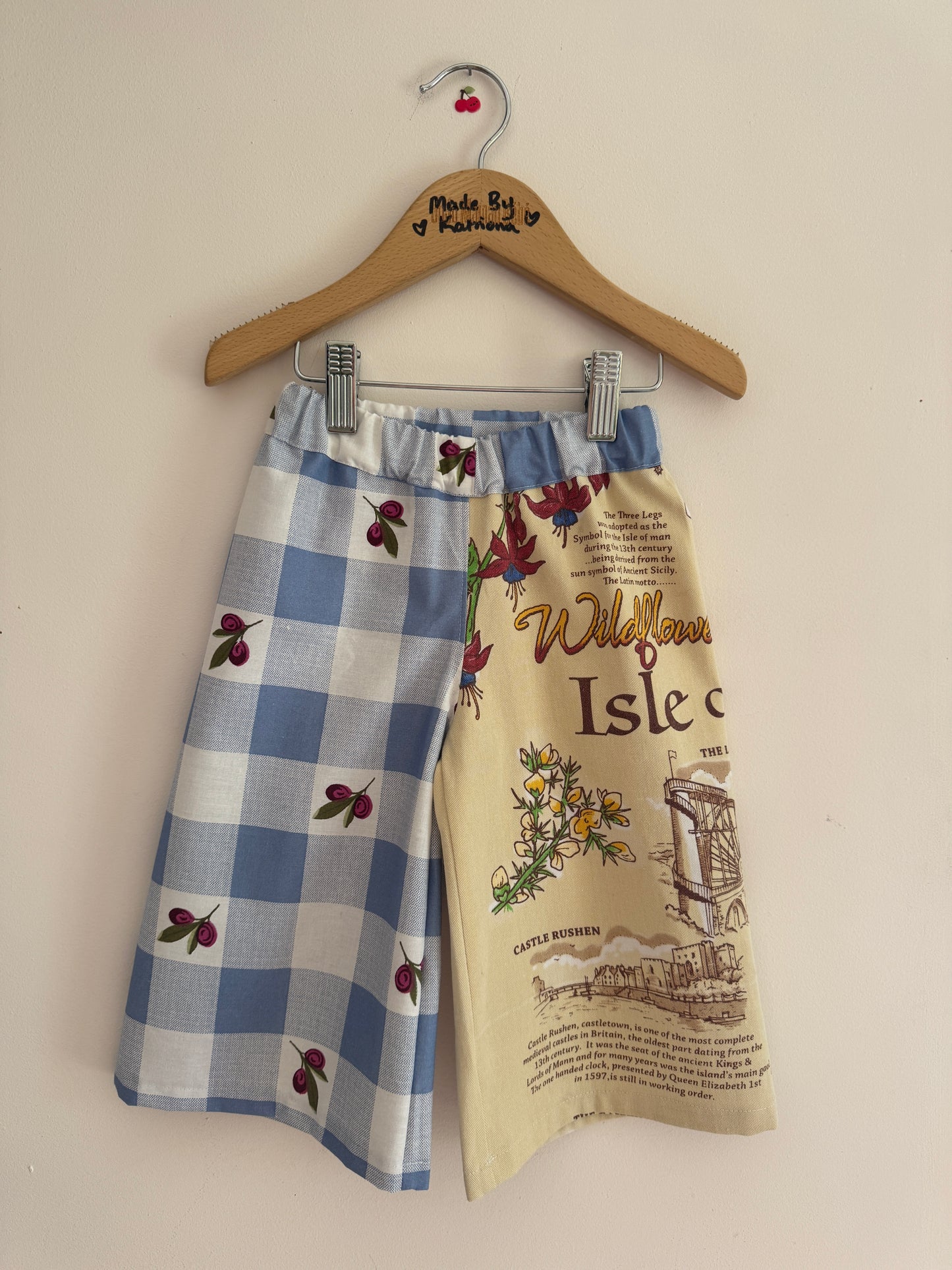 Vintage tea towel (Isle of Man) wide leg trousers 18-24 months