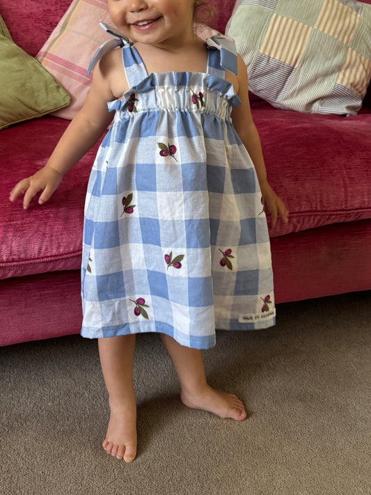 PRE-ORDER Olive print blue gingham Sundress