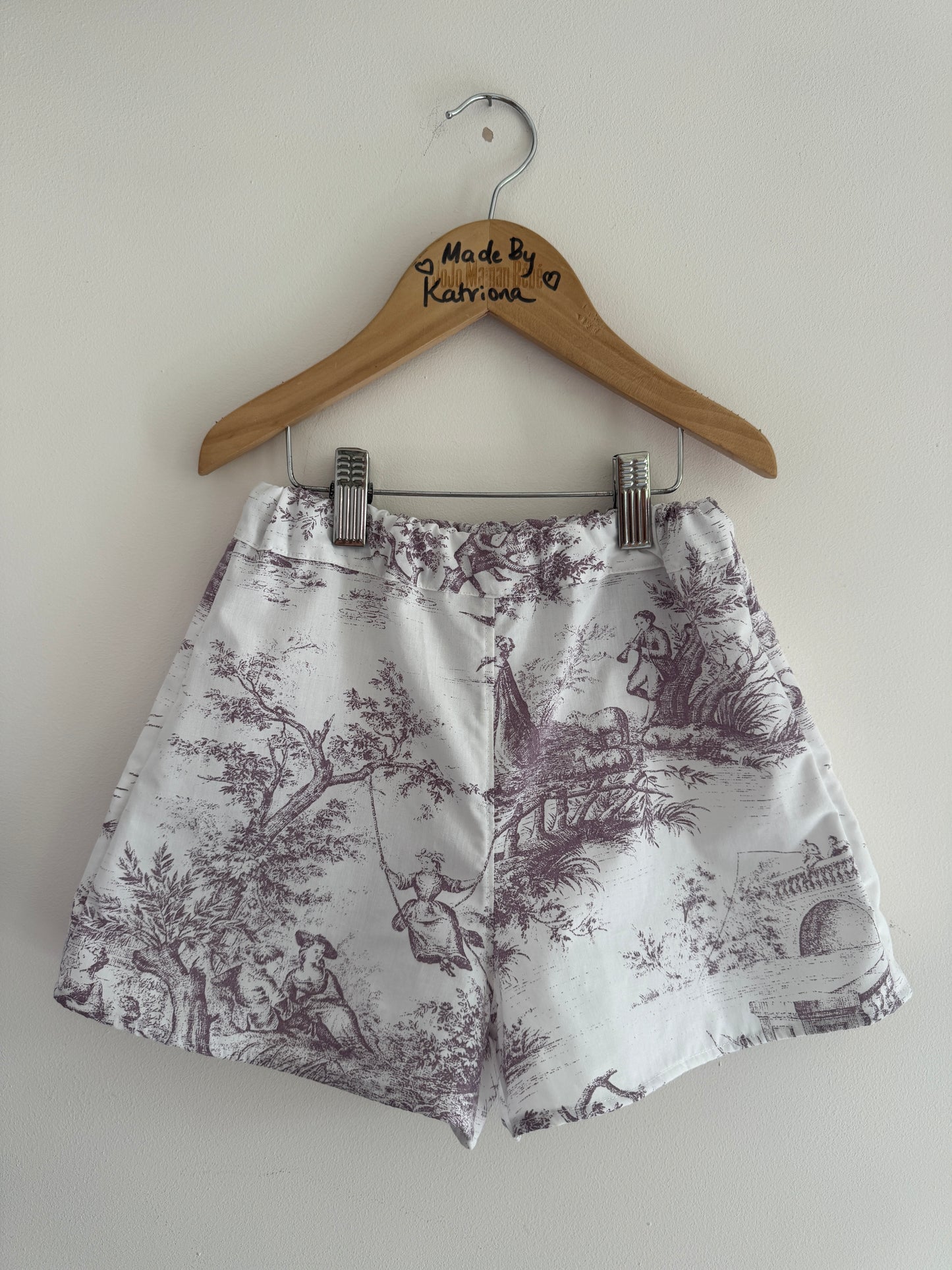 Purple toile de jour cropped top and shorts set 4-5 years