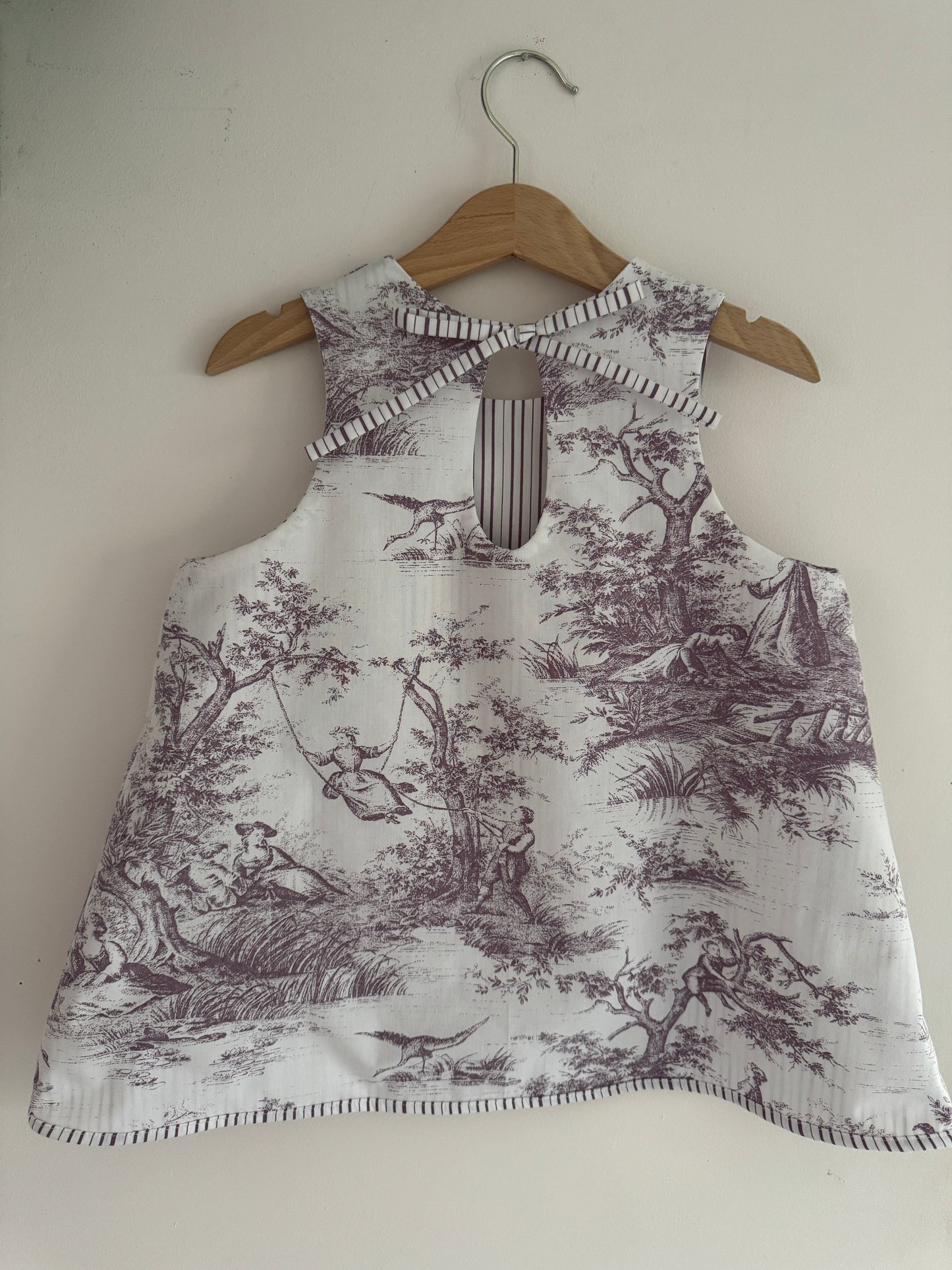 Purple toile de jour/striped reversible tunic/mini dress 3-4 years