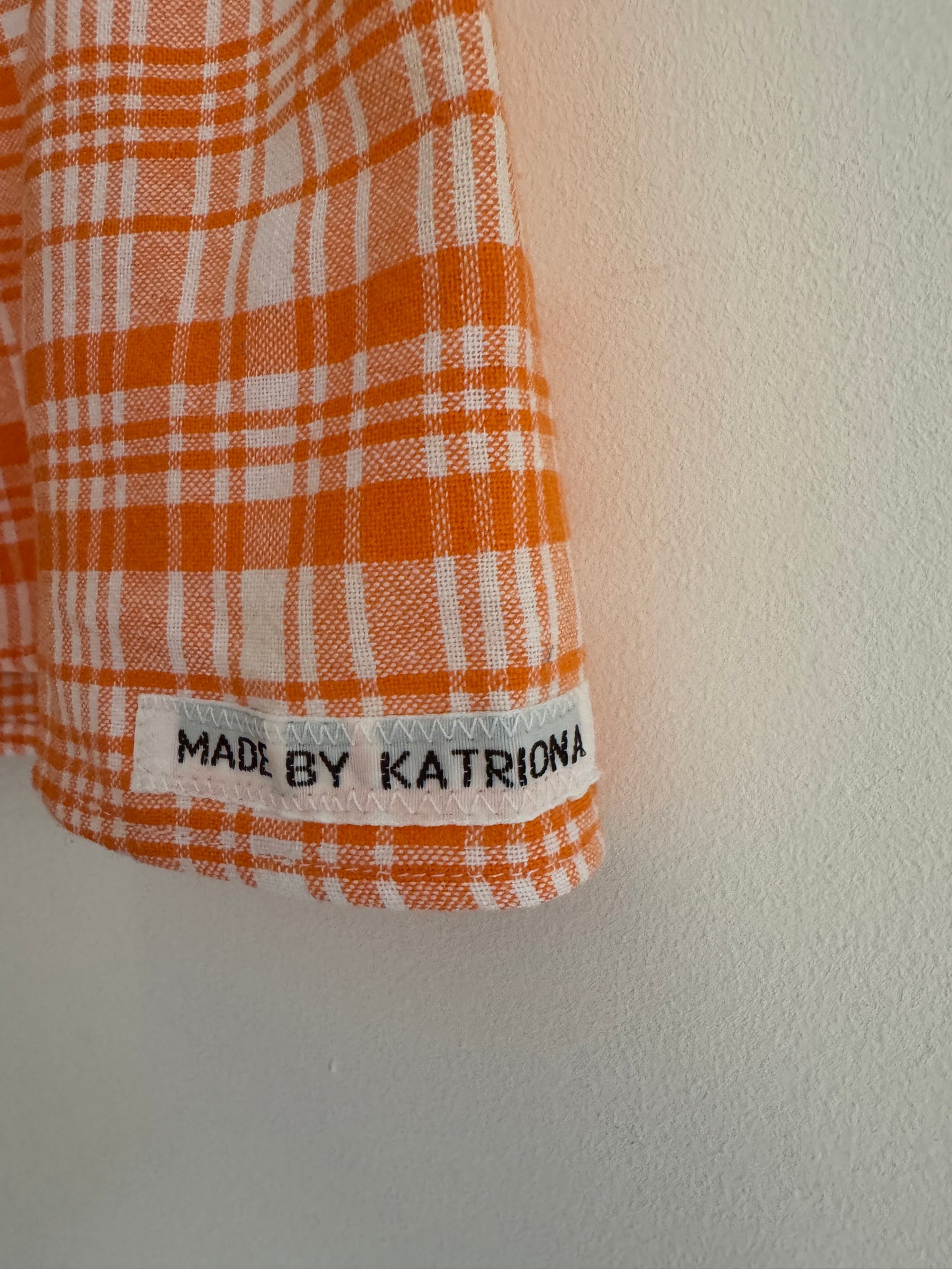 Vintage number print & orange check tablecloth 3-4 years