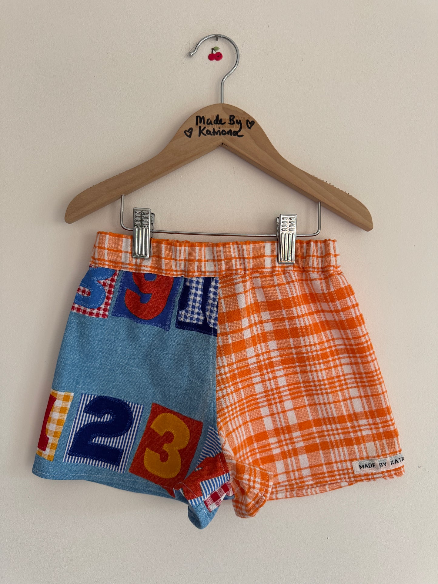 Vintage number print & orange check tablecloth 3-4 years