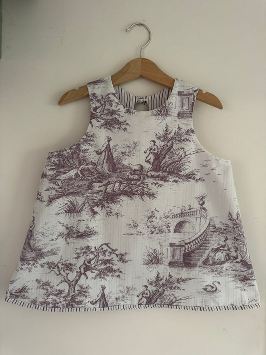 Purple toile de jour/striped reversible tunic/mini dress 3-4 years