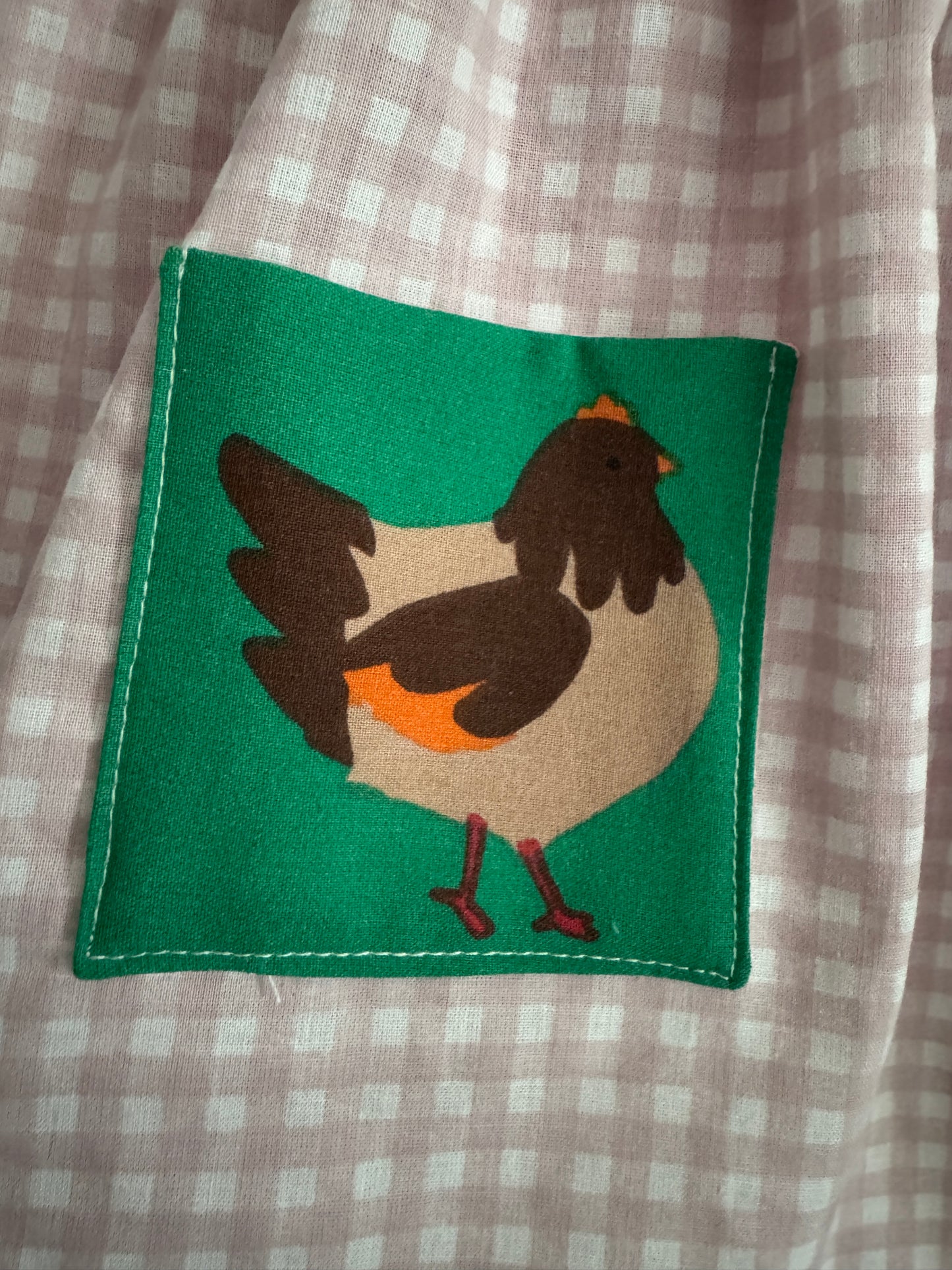 Pink gingham & farm animals Pinafore 18-24 months