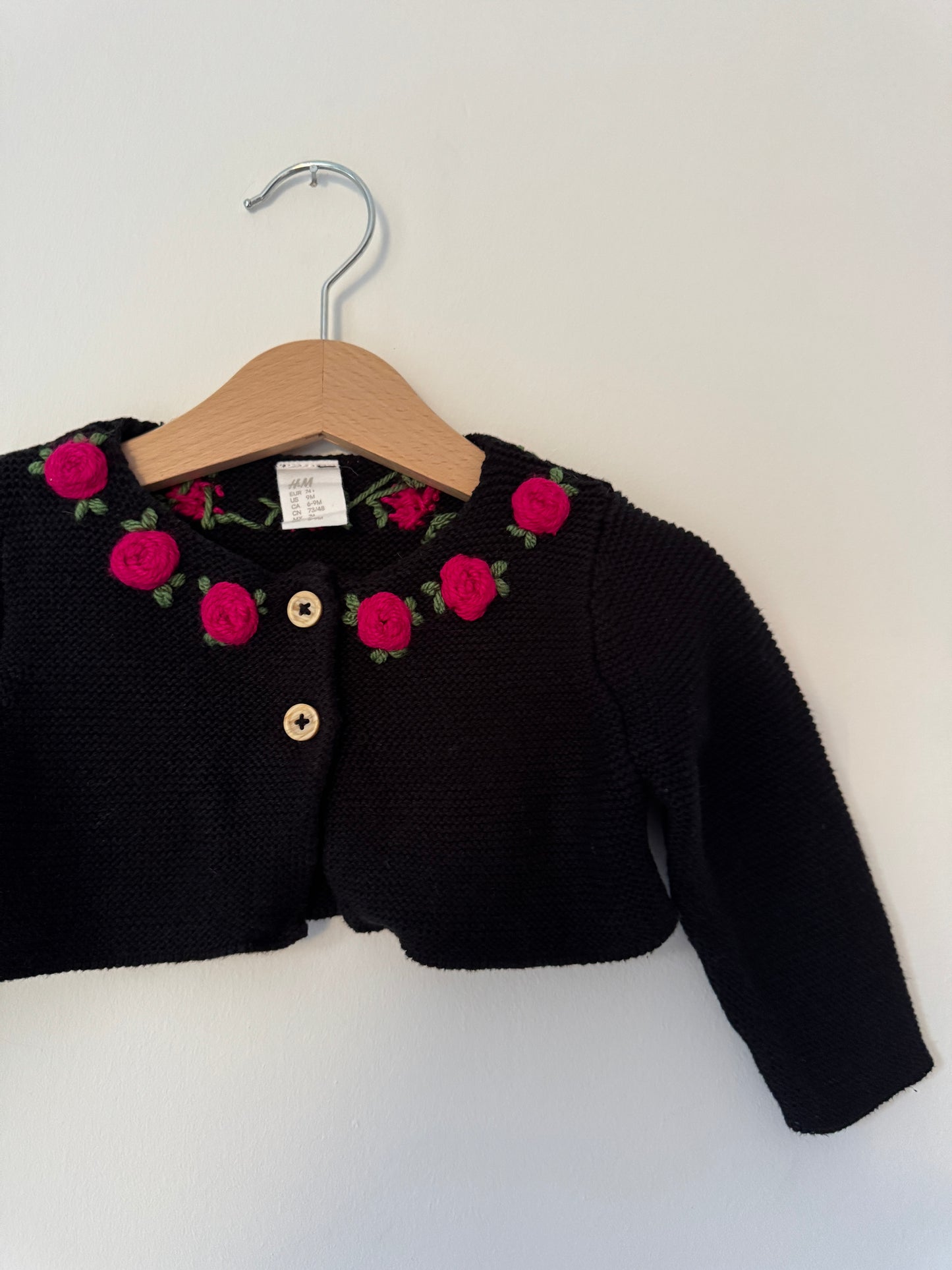 GYMBOREE Rose embroidery black cardigan (6-9 months)