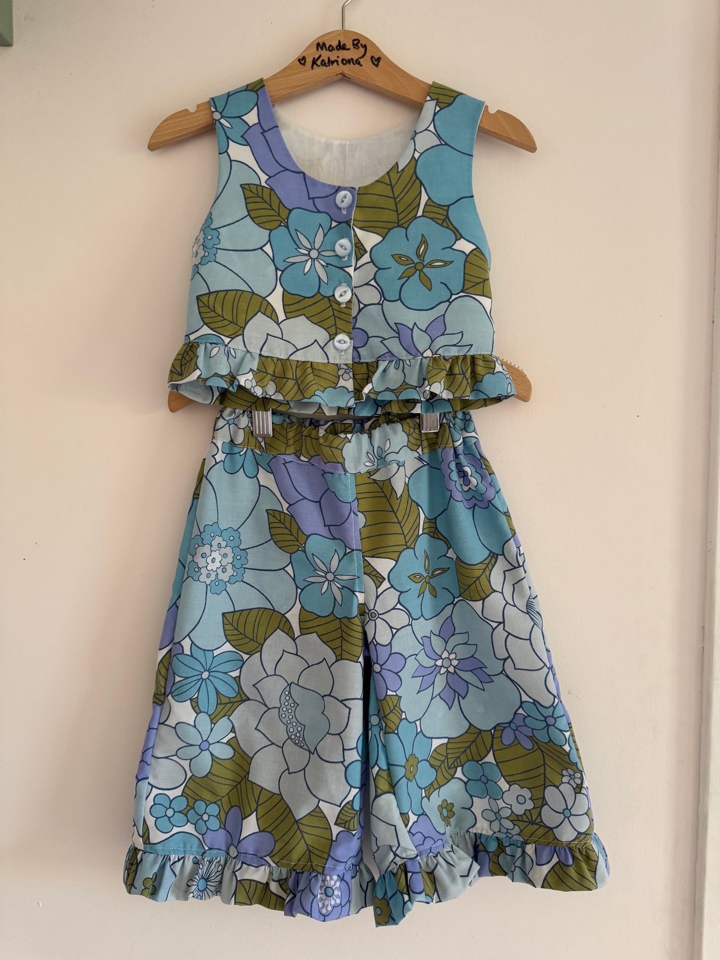 Vintage 70s flower power cropped top and pants set 2-3 years