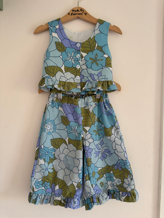 Vintage 70s flower power cropped top and pants set 2-3 years