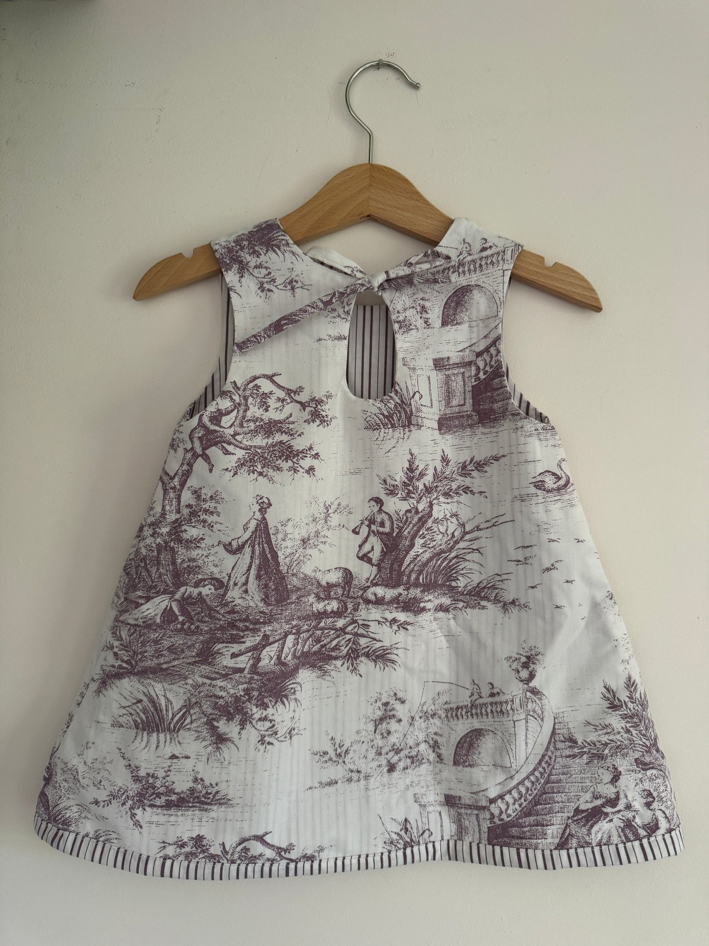 Purple toile de jour/striped reversible mini dress 2-3 years