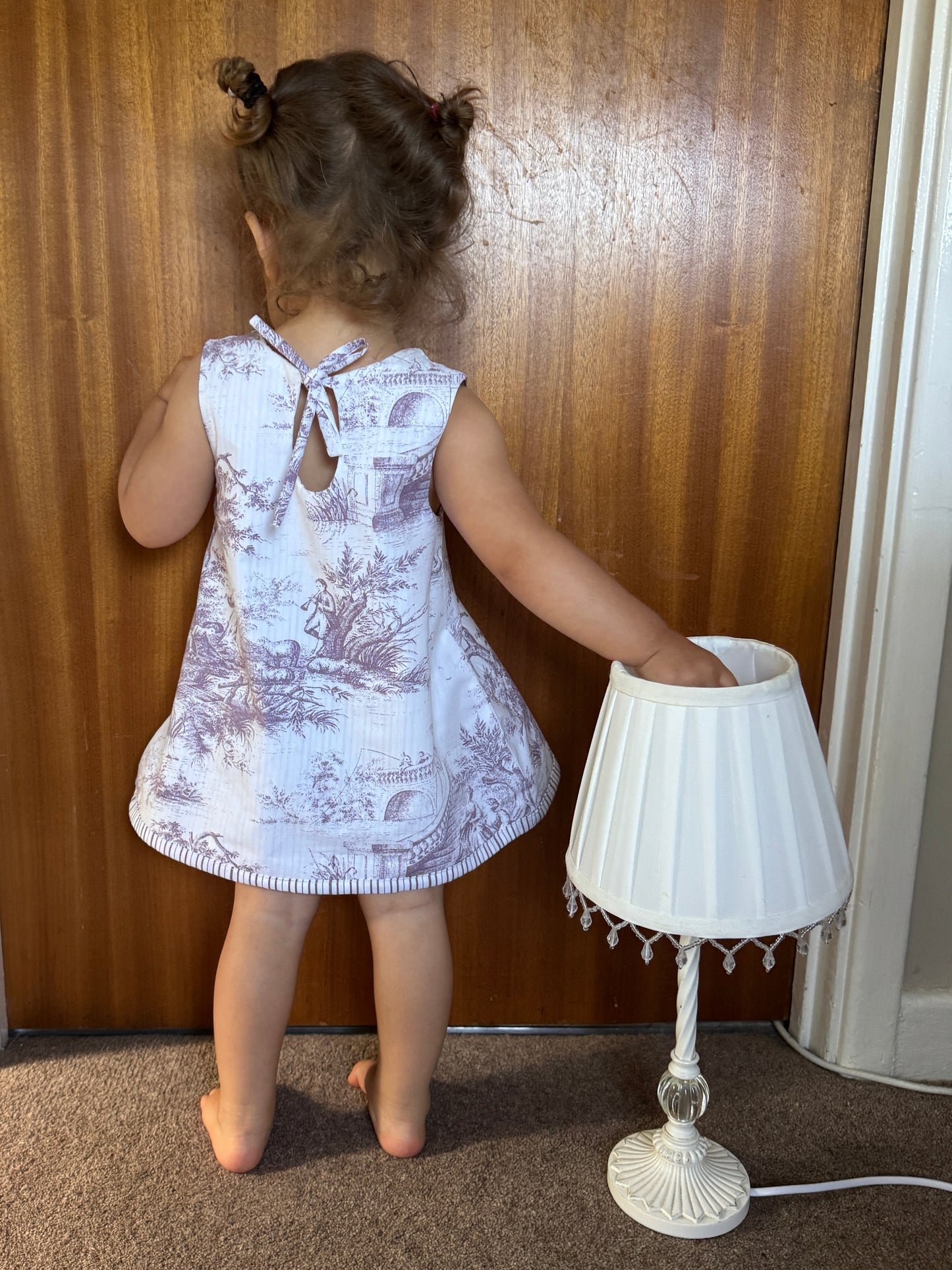 Purple toile de jour/striped reversible tunic/mini dress 3-4 years