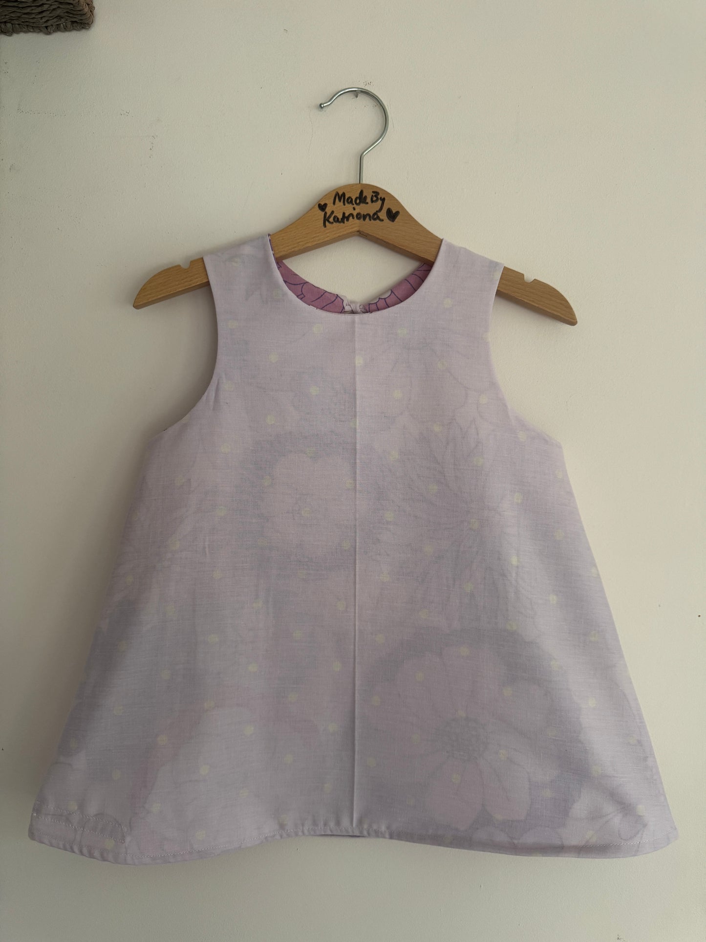 Purple 70s flower print reversible mini dress 2-3 years