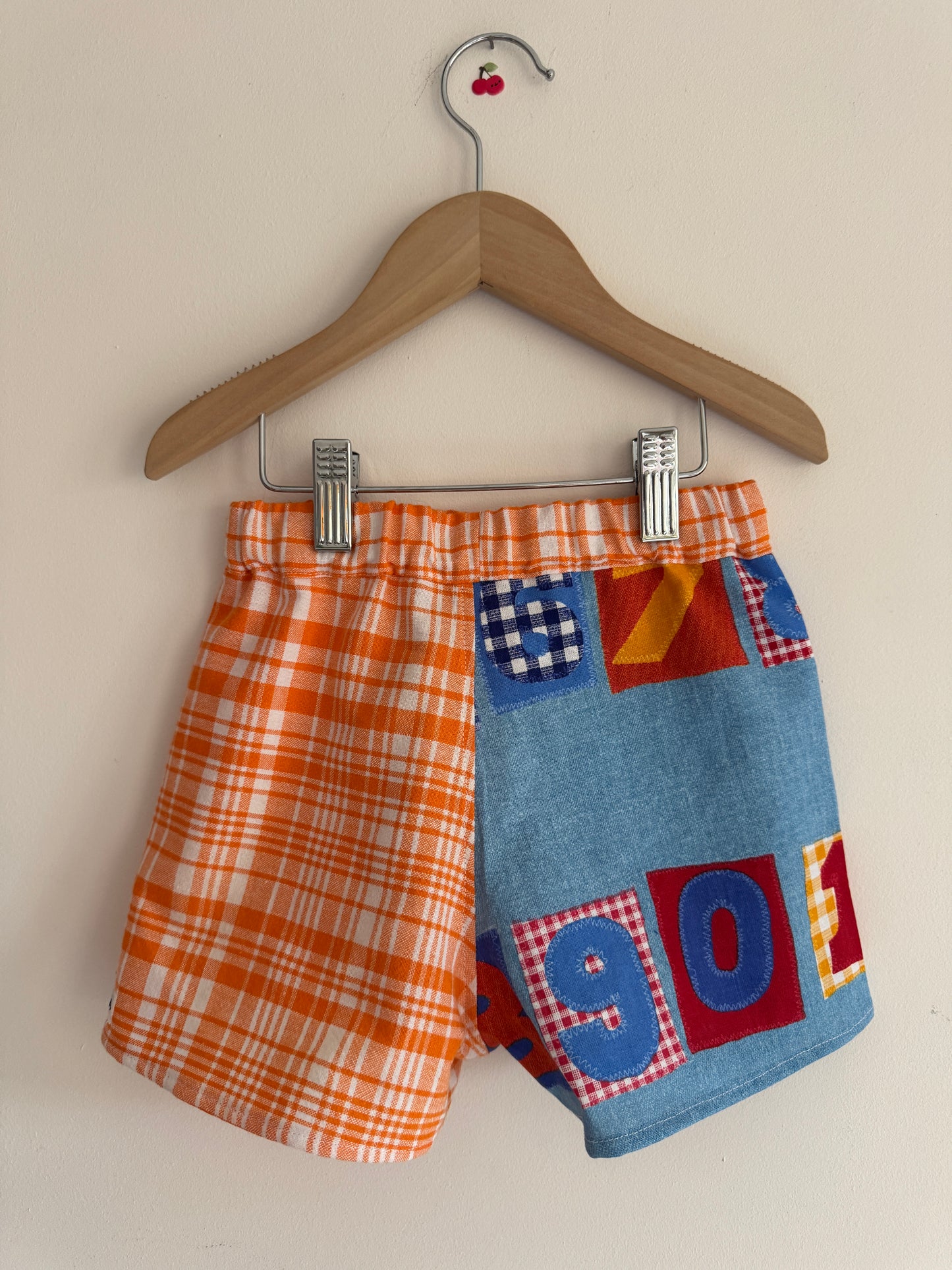 Vintage number print & orange check tablecloth 3-4 years