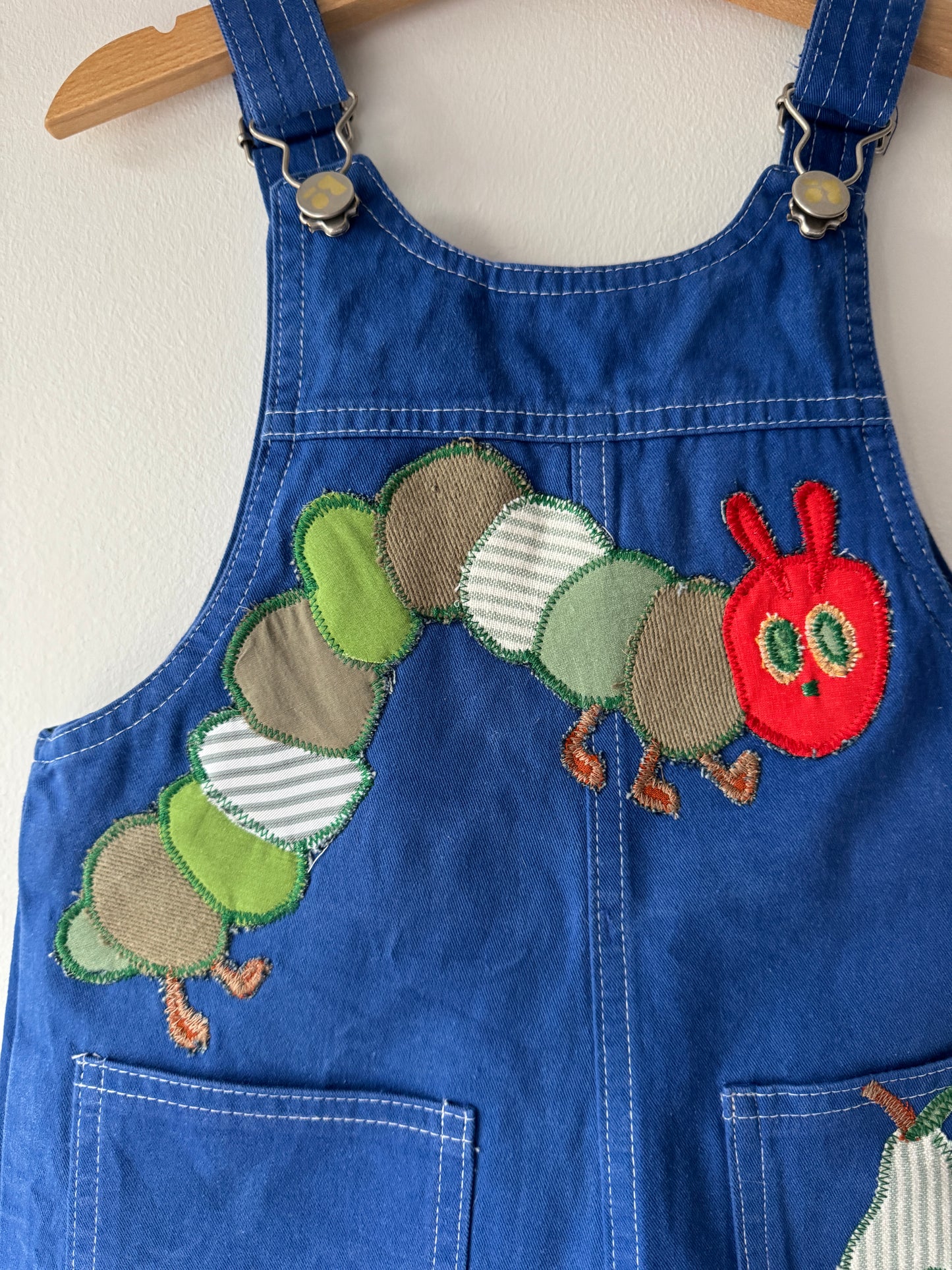 Hungry caterpillar upcycled dungarees 3-4 years