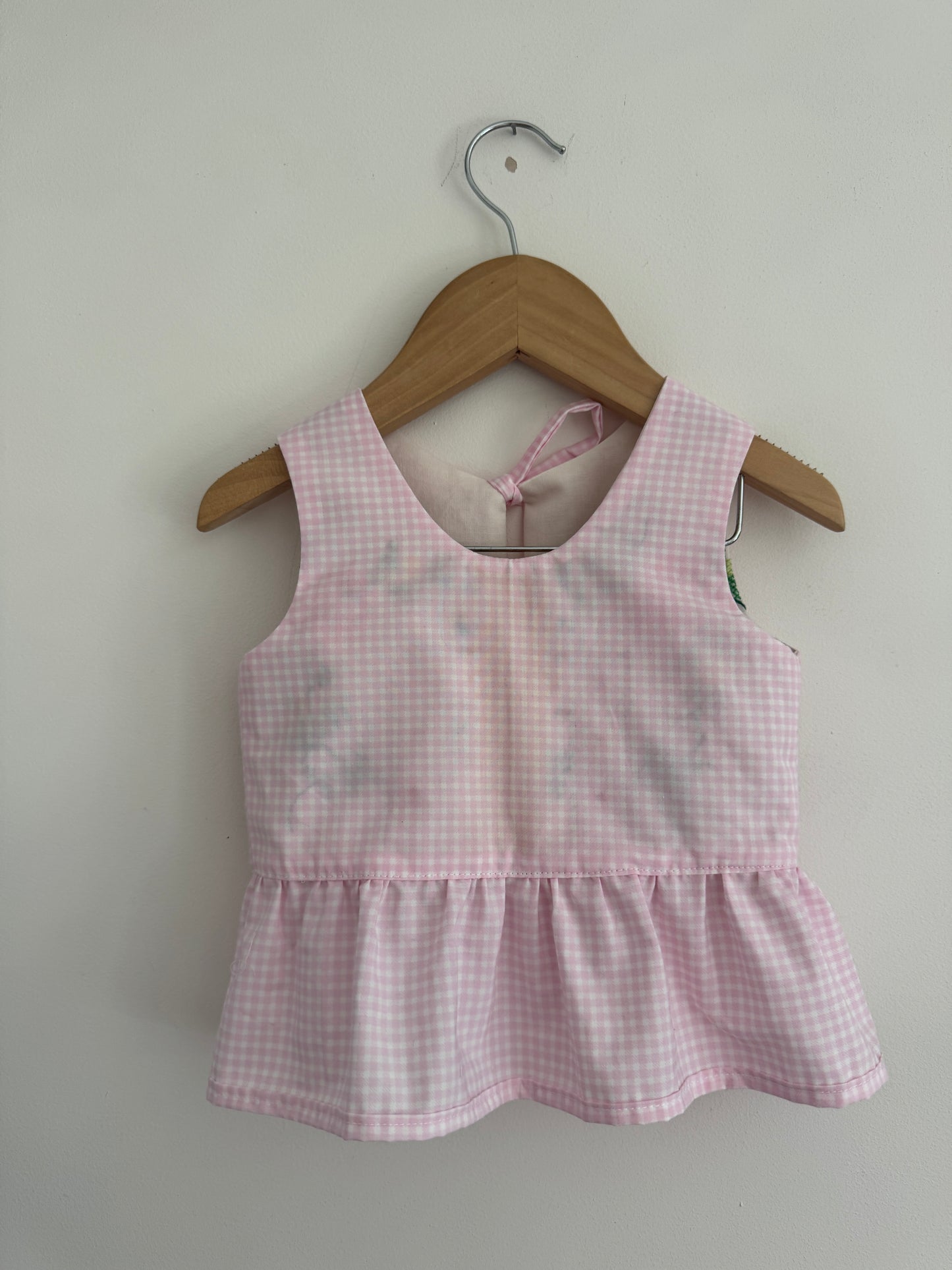Reversible Vintage tablecloth cross-stitch top with bows 18-24 months