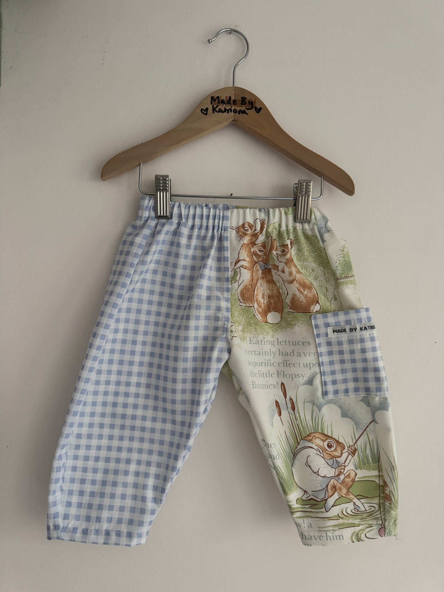 Blue gingham/‘Peter Rabbit’ barrel leg pants 12-18 months