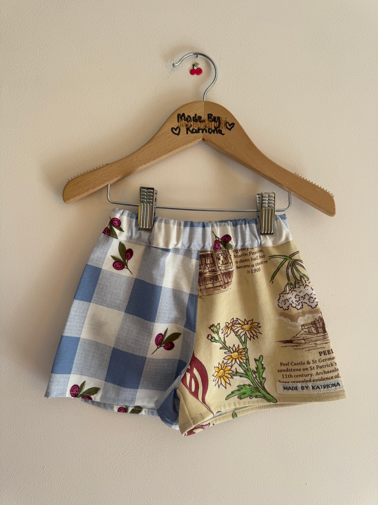 Vintage tea towel (Isle of Man) shorts 1-2 years