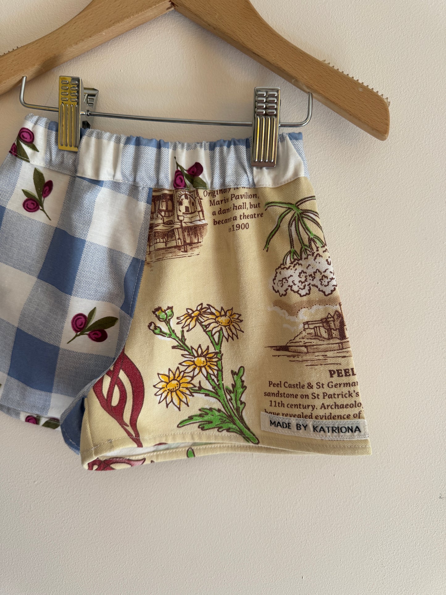 Vintage tea towel (Isle of Man) shorts 1-2 years