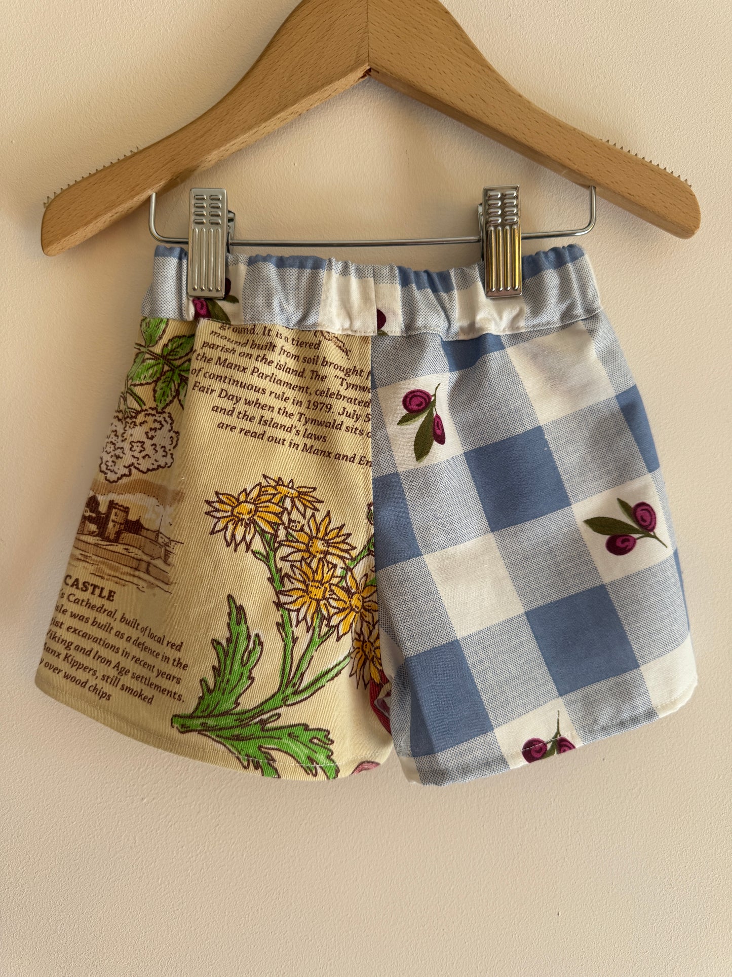 Vintage tea towel (Isle of Man) shorts 1-2 years
