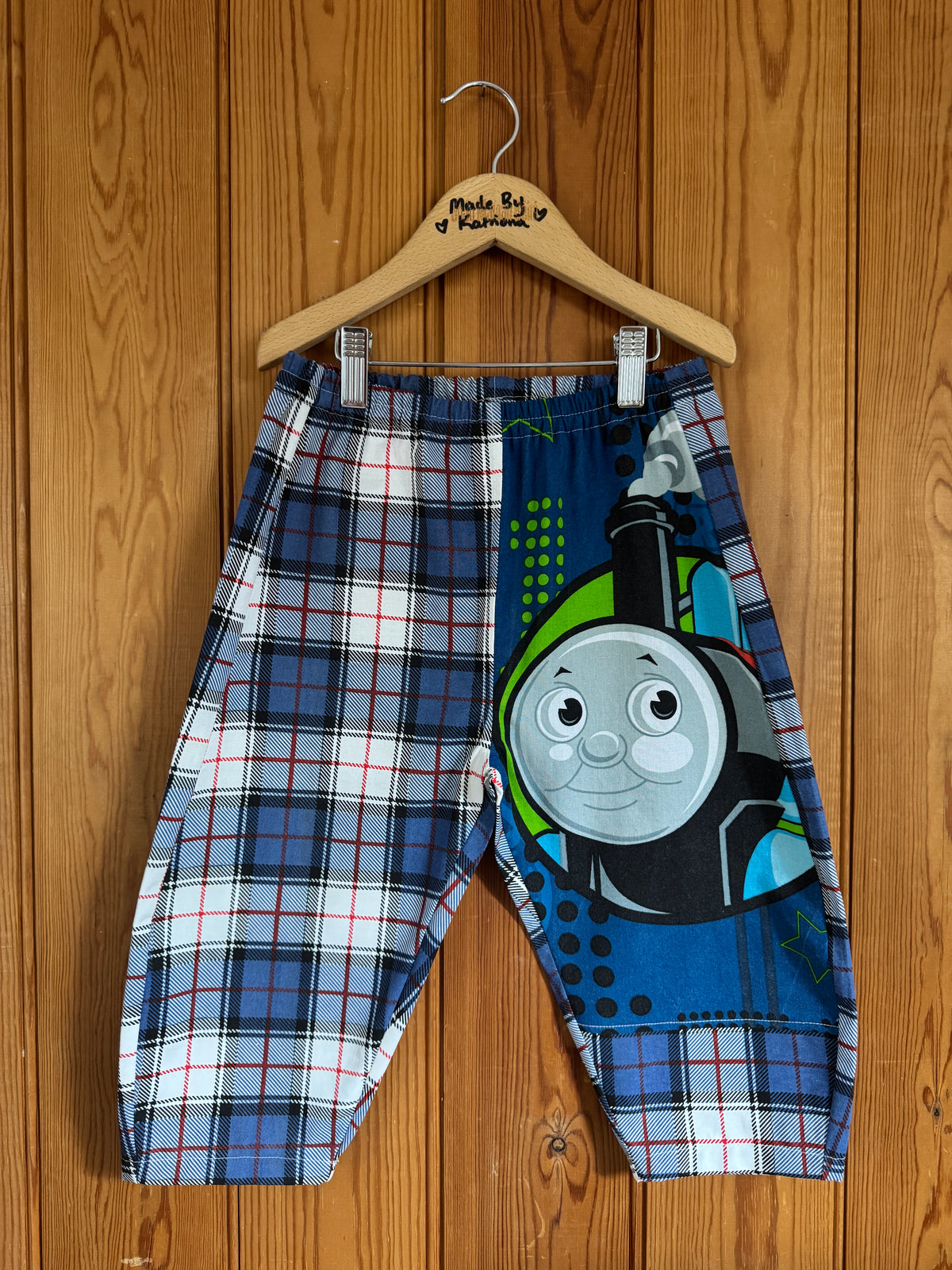Thomas the tank engine/tartan barrel leg pants 4-5 years