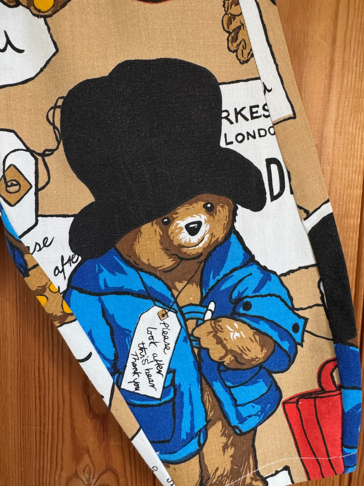 1970s Paddington Bear fabric/large blue gingham barrel leg pants 2-3 years