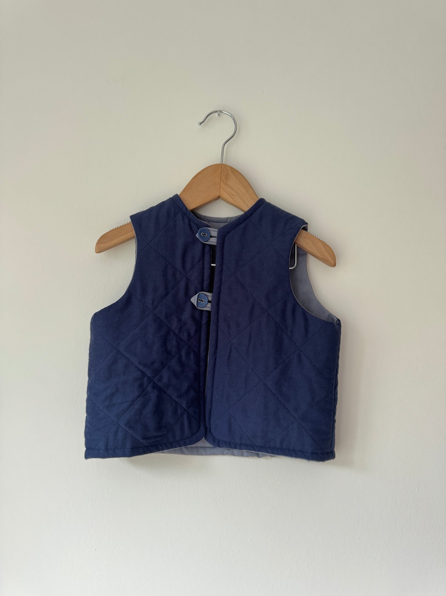 Blue squirrel quilted gilet 1-2 years